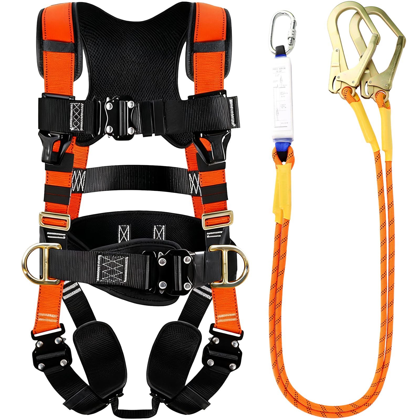 Sicherheitsgeschirr Fallschutz, Harness For Men Construction, Verdickte Lendenwirbelstütze, Fallschutz Auffanggurt(Orange) für Bergsteigen, Outdoor Baumklettern, Luftarbeiten