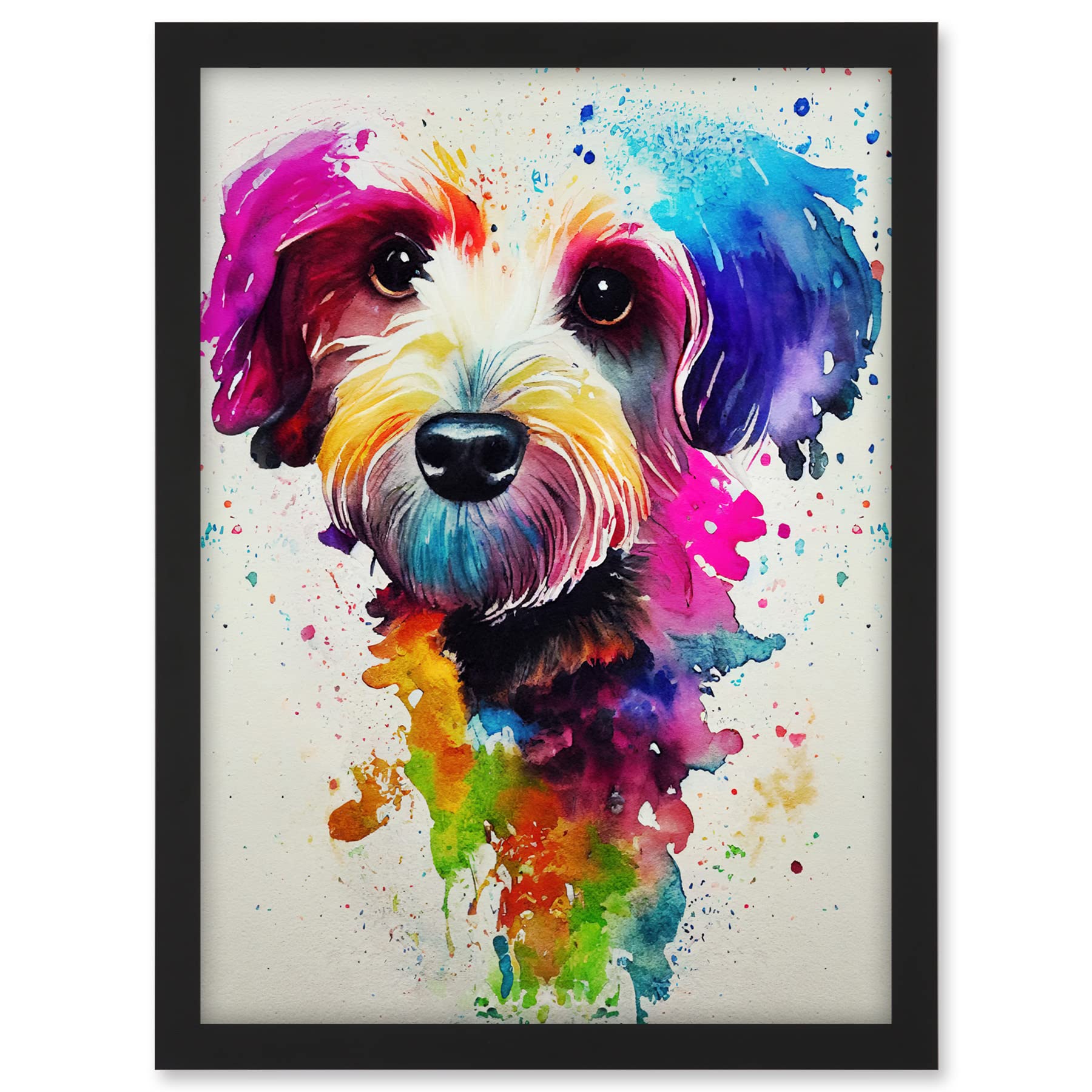 Wee Blue Coo Ink Splatter Cockapoo Dog Watercolour Painting Artwork Framed A3 Wall Art Print