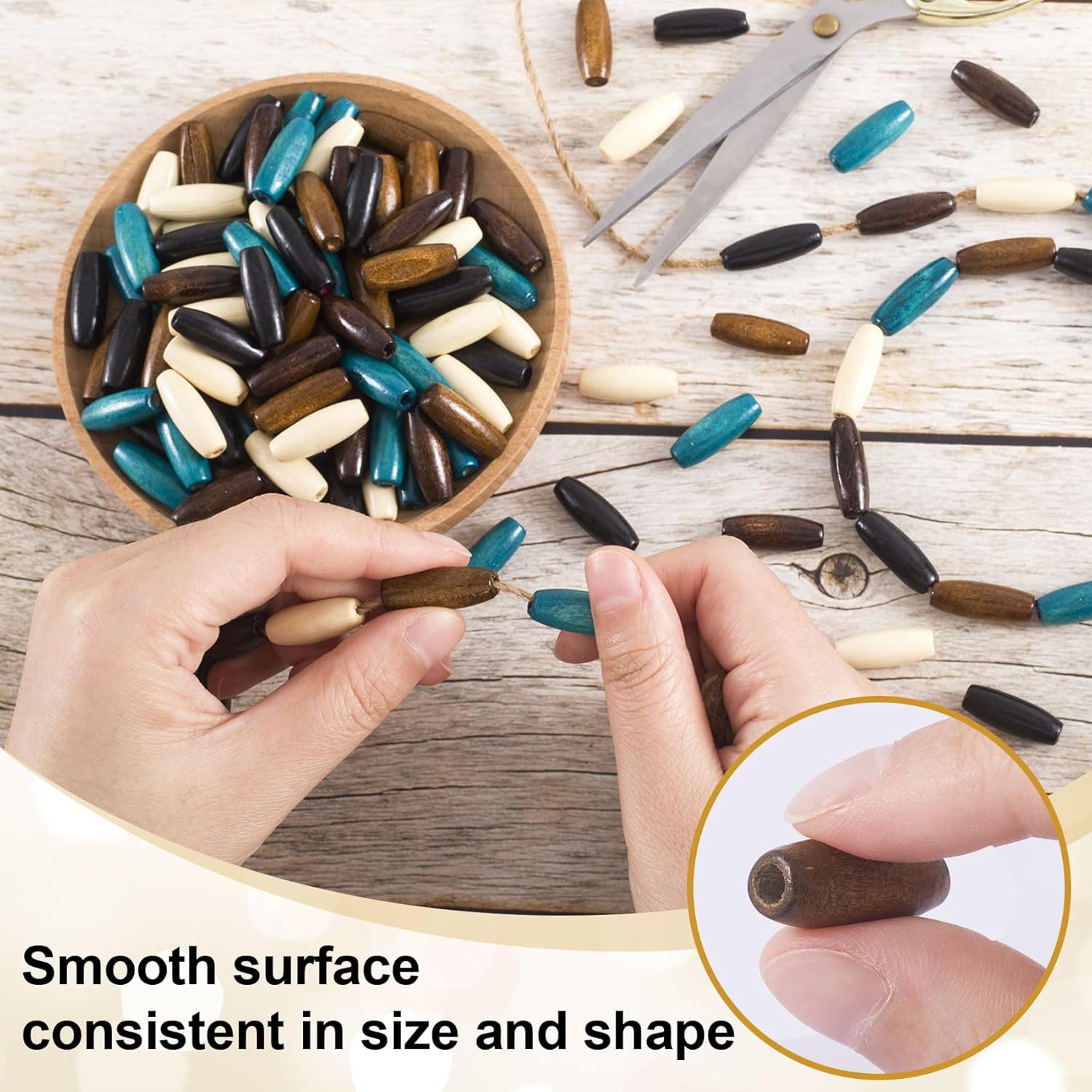 100PCS Colorful Wooden Beads, 0.43" x 0.31" Large Hole Macrame Bead, Natural Wood Hair Bead, Loose Spacer Beads for Making Handmade Craft Bracelet Necklace- 5 Colors - Image 3