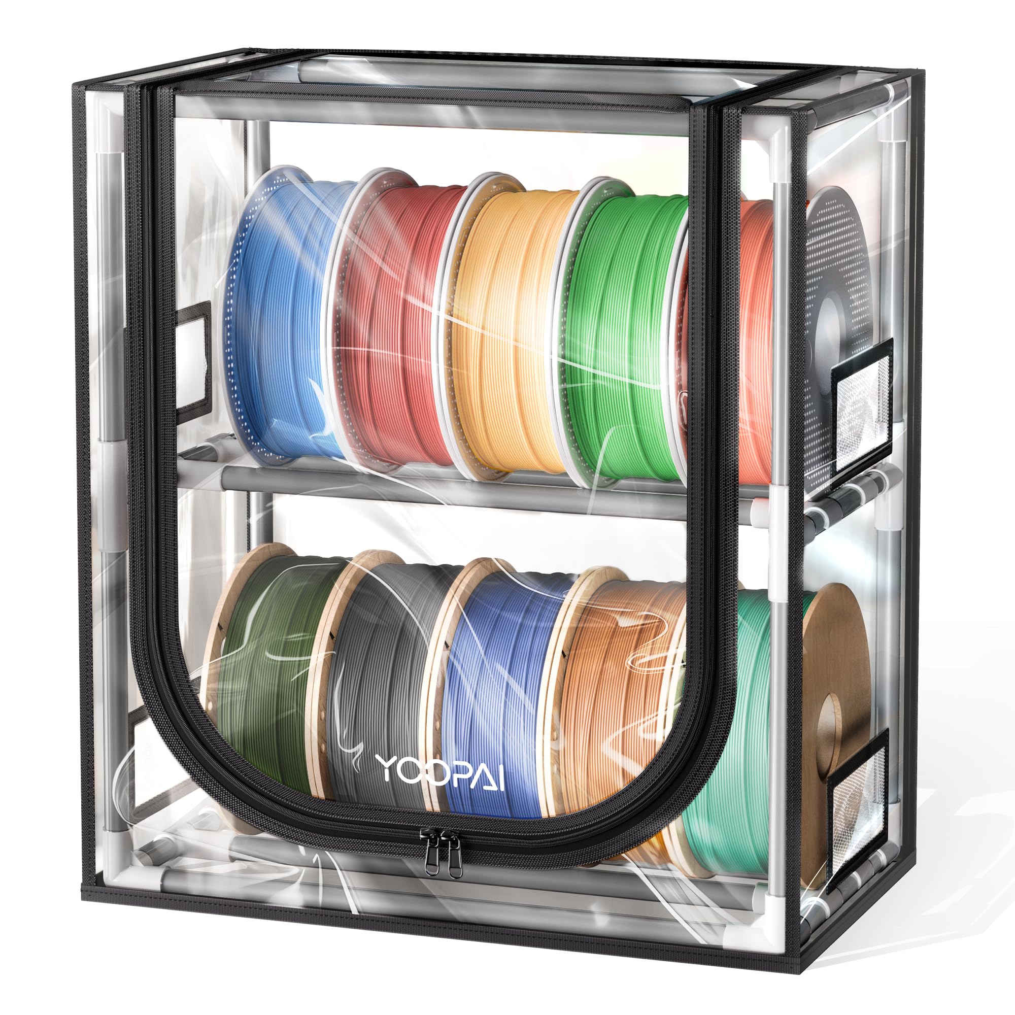 YOOPAI Boîte de rangement pour filament d'imprimante 3D avec déshydratants – Étagère de rangement en métal à 2 niveaux avec couvercle transformateur, peut contenir jusqu'à 10 rouleaux de filaments