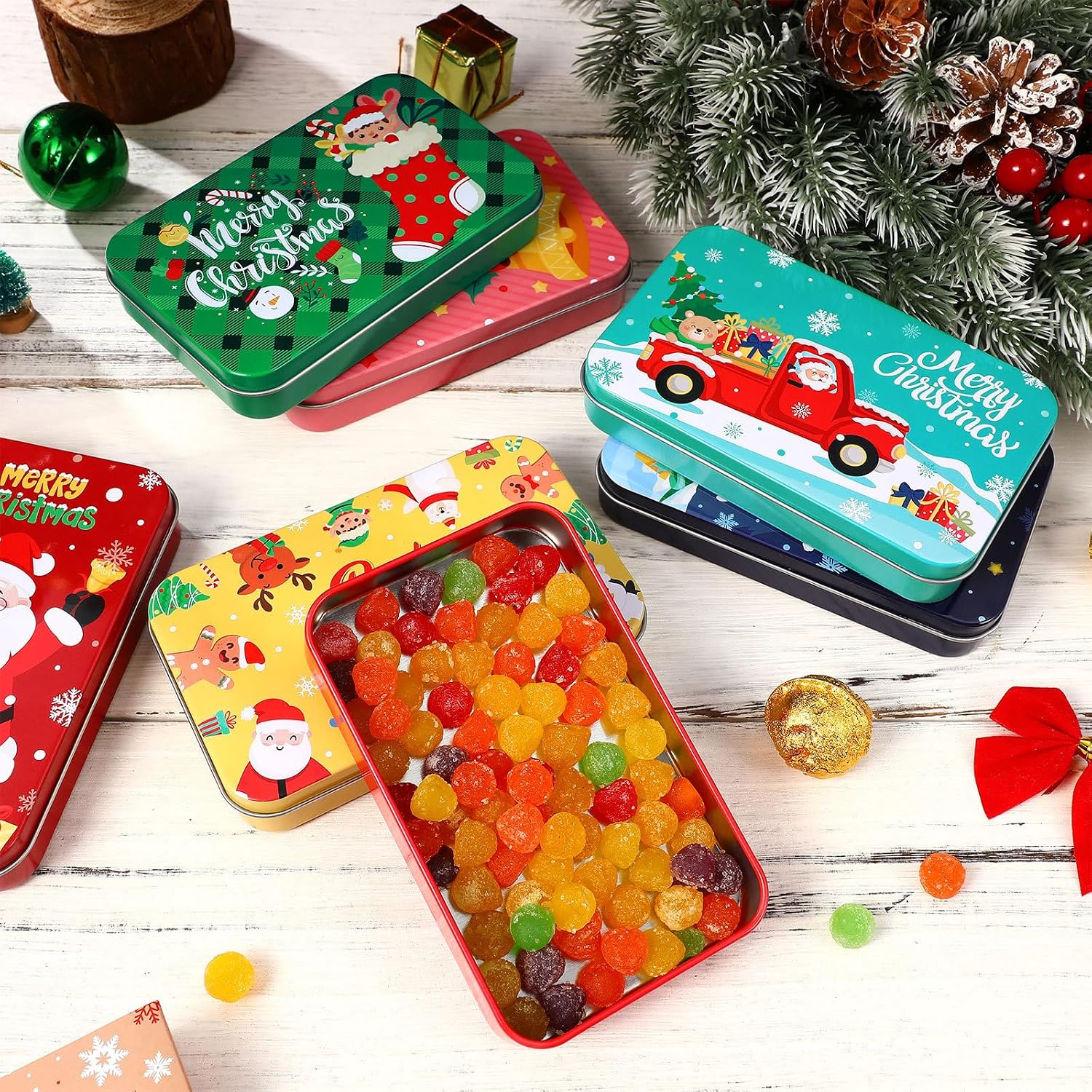 DOITOOL Christmas Card Holder Boxes: 8PCS Card Holder with Lids Small Tin Boxes Holders for Christmas Party Favors