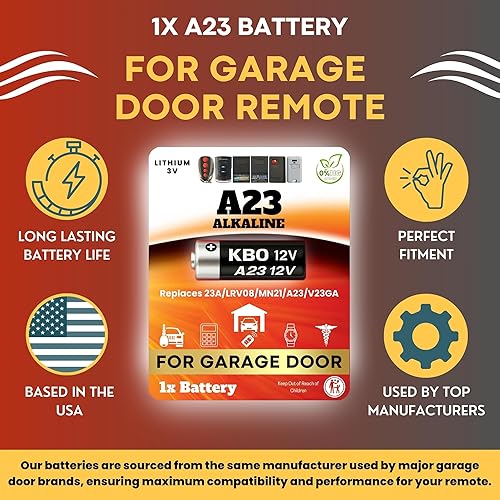 Garage Door Opener Battery - Single A23 Alkaline - 12V High-Stability Garage Door Opener Power Replacement for Major Remotes, Keypads, Sensors