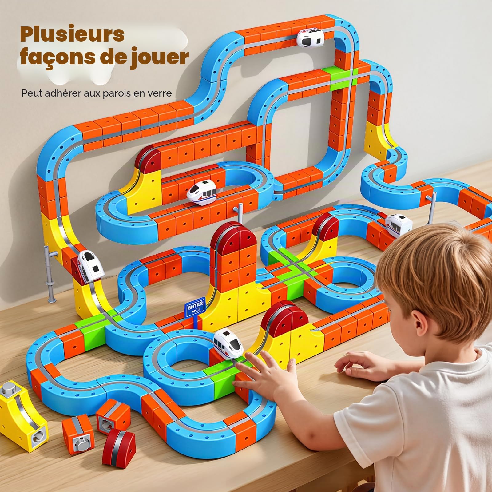80 Pièces Circuit Train Electrique Clickrail, Jouet Enfant 3 4 5 6 7 8 Ans Garcon Fille Cube Track Cadeau Garcon 3-8 Ans Kit de Train Magnétique à Clickrail