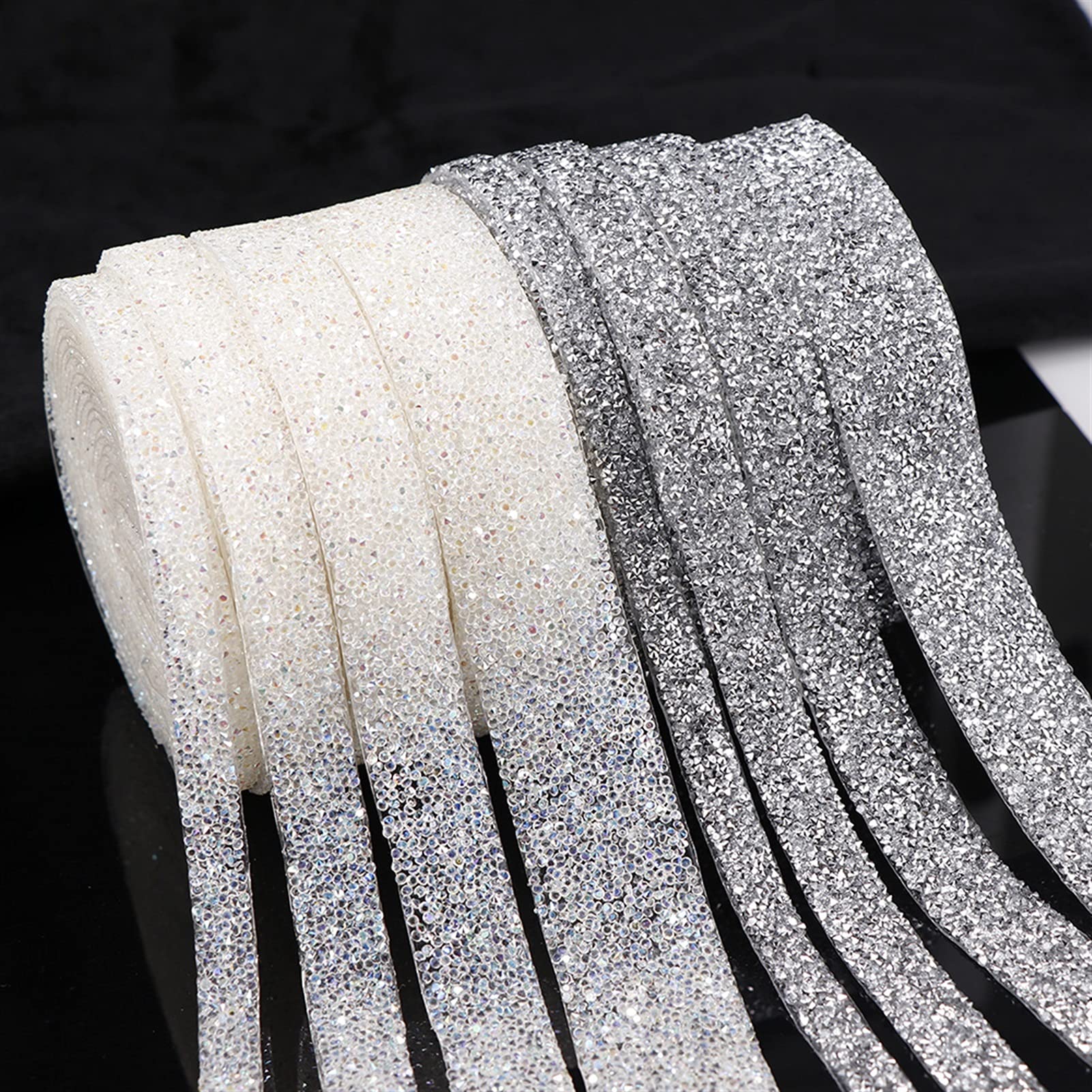 Yard Sewing Trim Crystal Motiv Fix Glänzendes Harz Strassbandapplikationen for Kleider Kleidung Schuhe 1/1.5/2/3cm (Color : White AB, Size : 1.5cm 1yard) (Transparent White 1.5cm 1yard)