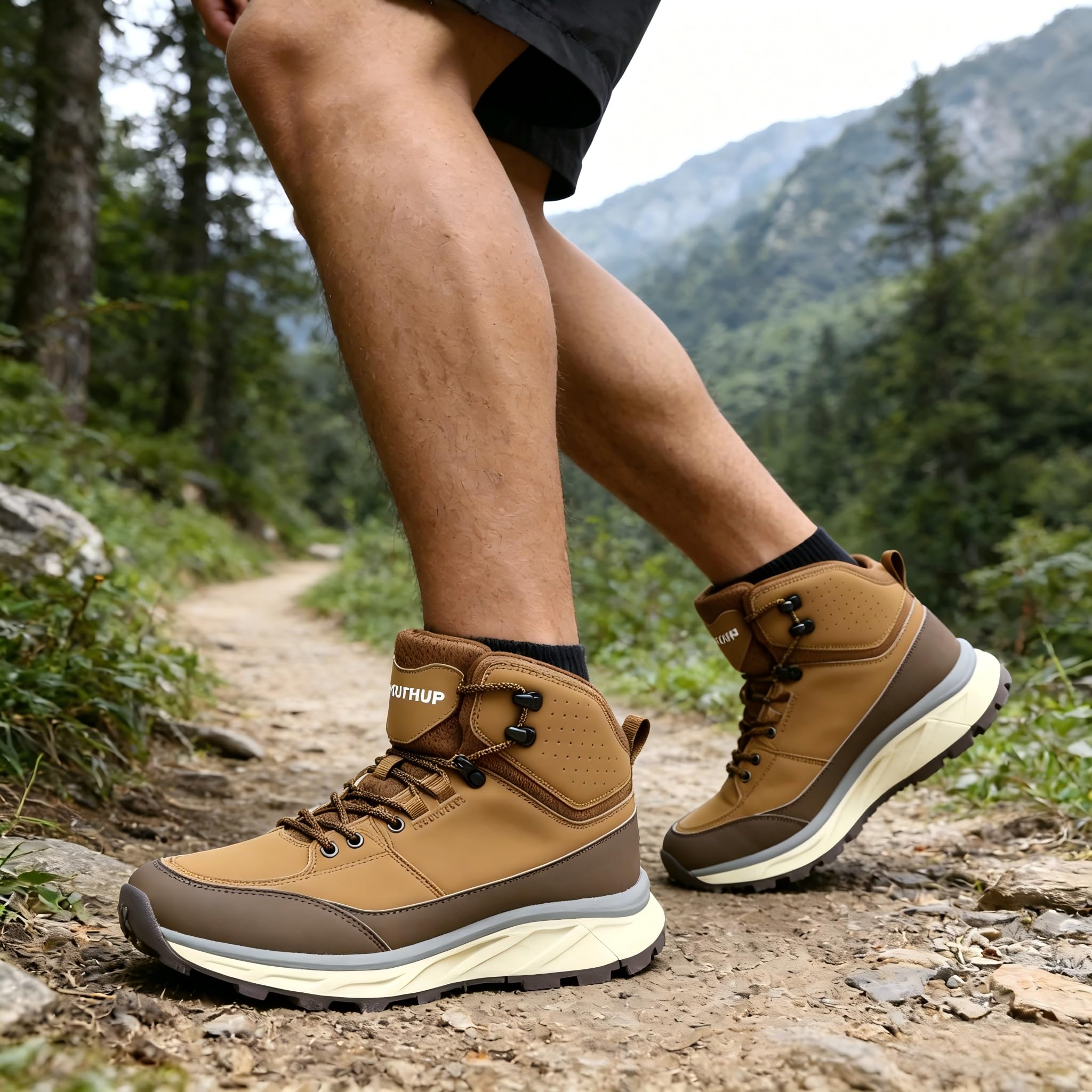 YOUTHUP Herren Wanderschuhe Leicht Trekkingschuhe | Atmungsaktiv Rutschfest Langlebig Knöchelhohe Outdoor Hiking Schuhe gepolsterte Einlegesohlen Walking Shoes
