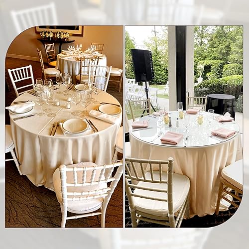 Miniatura 3 de Pesonlook Mantel redondo de satén color champán, 6 piezas, mantel redondo de 108 pulgadas, mantel de satén de seda brillante, tela suave de satén