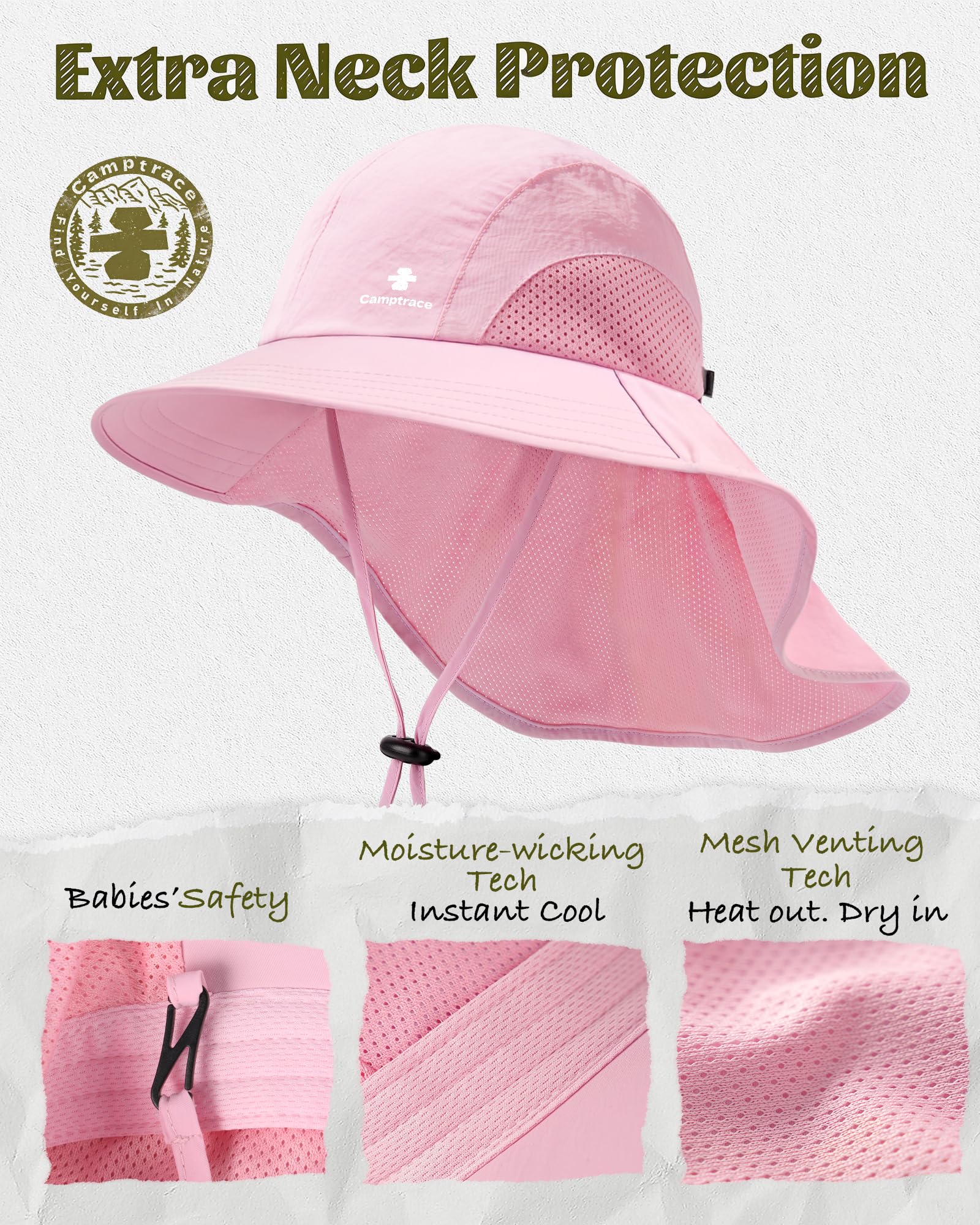Camptrace Toddler Sun Hat for Kids Baby Beach Sun Protection UPF 50 Boys Girls Fishing Hats