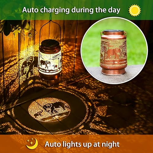 Vista 20 de Faroles solares de gato para exteriores, impermeables, luces solares colgantes, regalos para mujeres y hombres, faroles LED decorativos de metal
