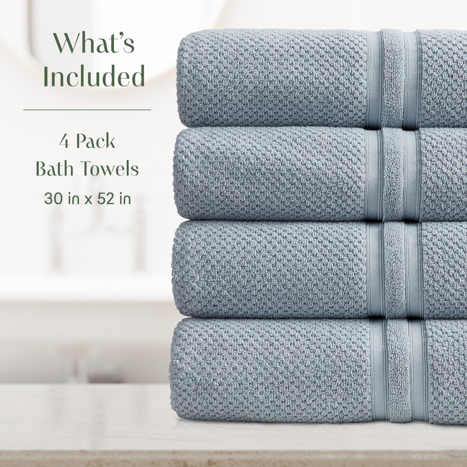 Springtree Home Blue Bath Towels Set of 4 | Popcorn Textured | 100% Combed Cotton | Absorbent Quick-Dry Towels for Bathroom | Oeko-TEX® Standard 100 Cotton | Poli Collection - Blue Fog - Image 2