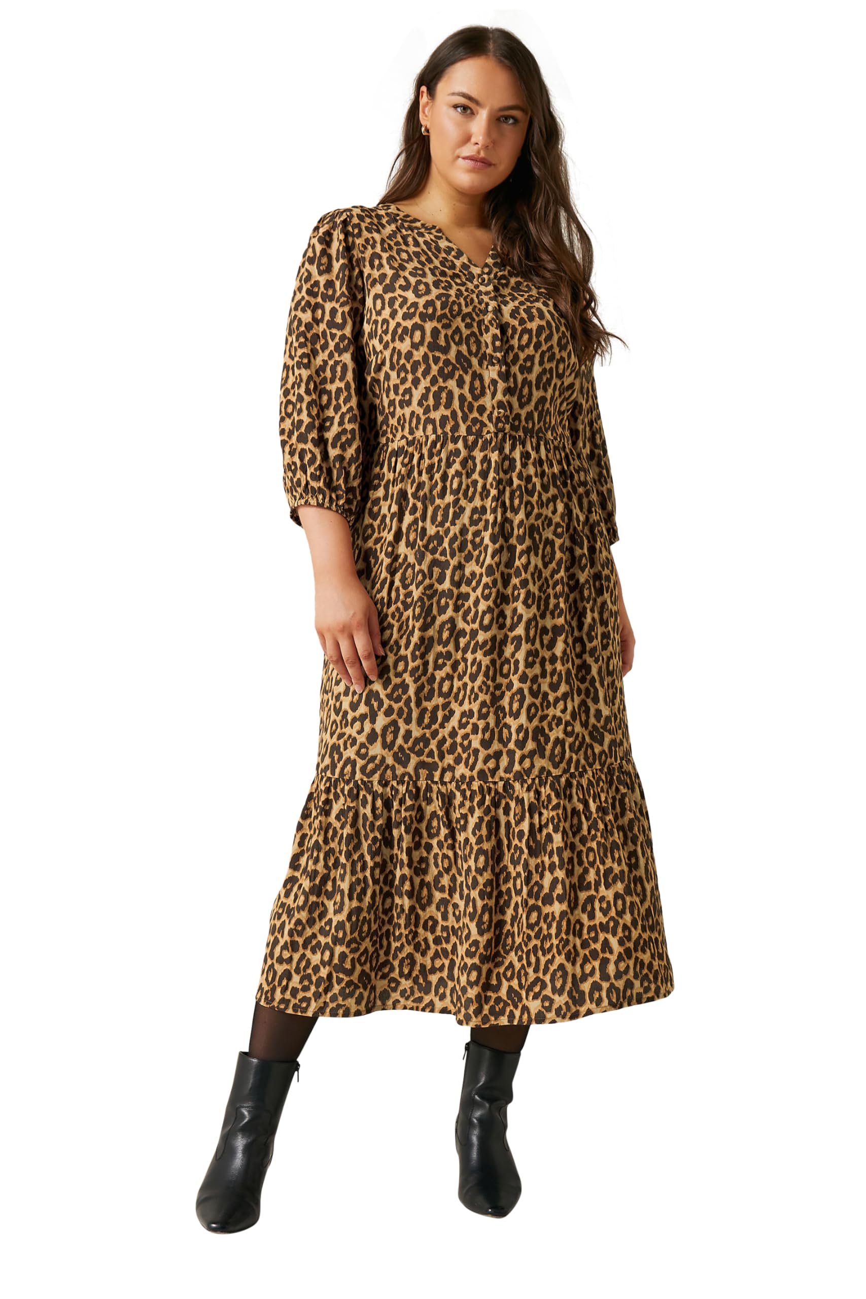 Evans Women's Brown Curve Leopard Print Shirt Dress - Plus Size Curve