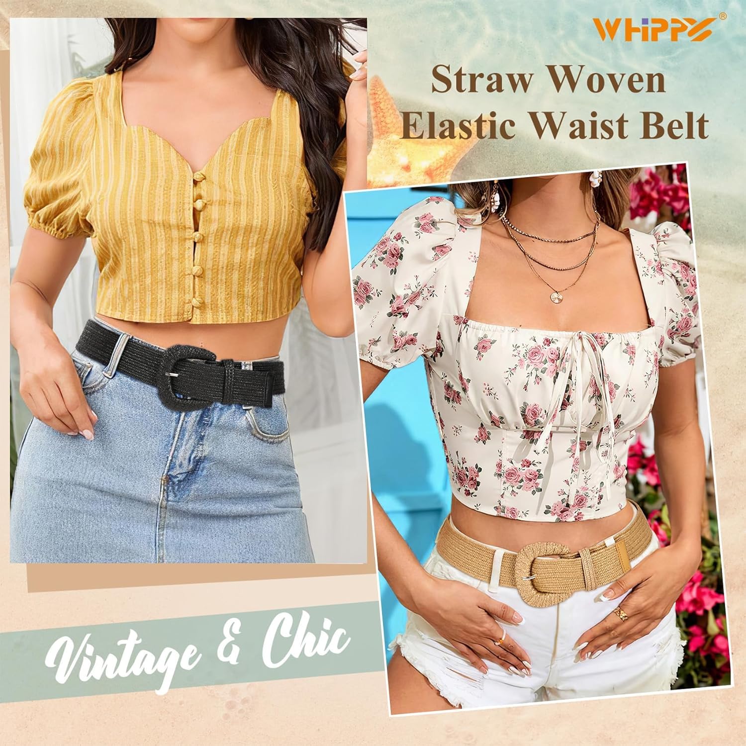 WHIPPY 3 Packs Women Straw Woven Elastic Stretch Waist Belts Fashion Boho Braided Skinny Ladies Dress Belt - Image 2