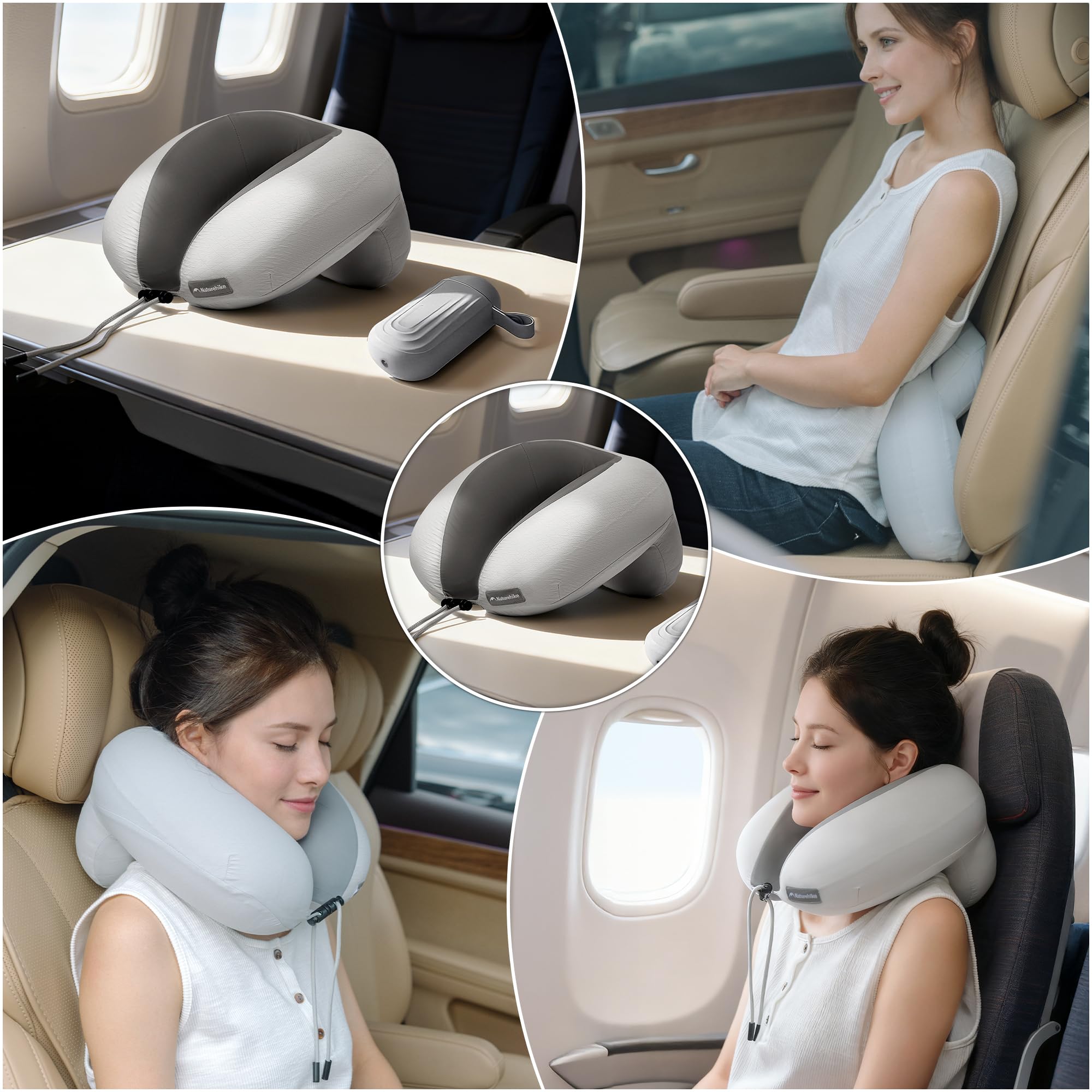 Naturehike Coussin de Cou Avion Gonflable, Coussin à Air Gonflable Voyage, Coussin de Cou Léger Adulte pour Avion, Train, Bureau (Gris)
