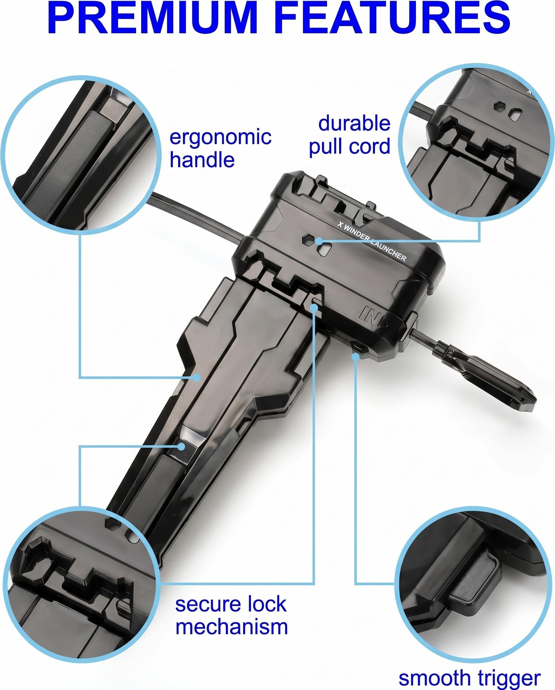 Lanciatori X Set 4 Pezzi (2 Impugnature + 2 Corde) Nero Blu. Per lanci precisi e massima potenza. Compatibile X, ricambio, gioco.