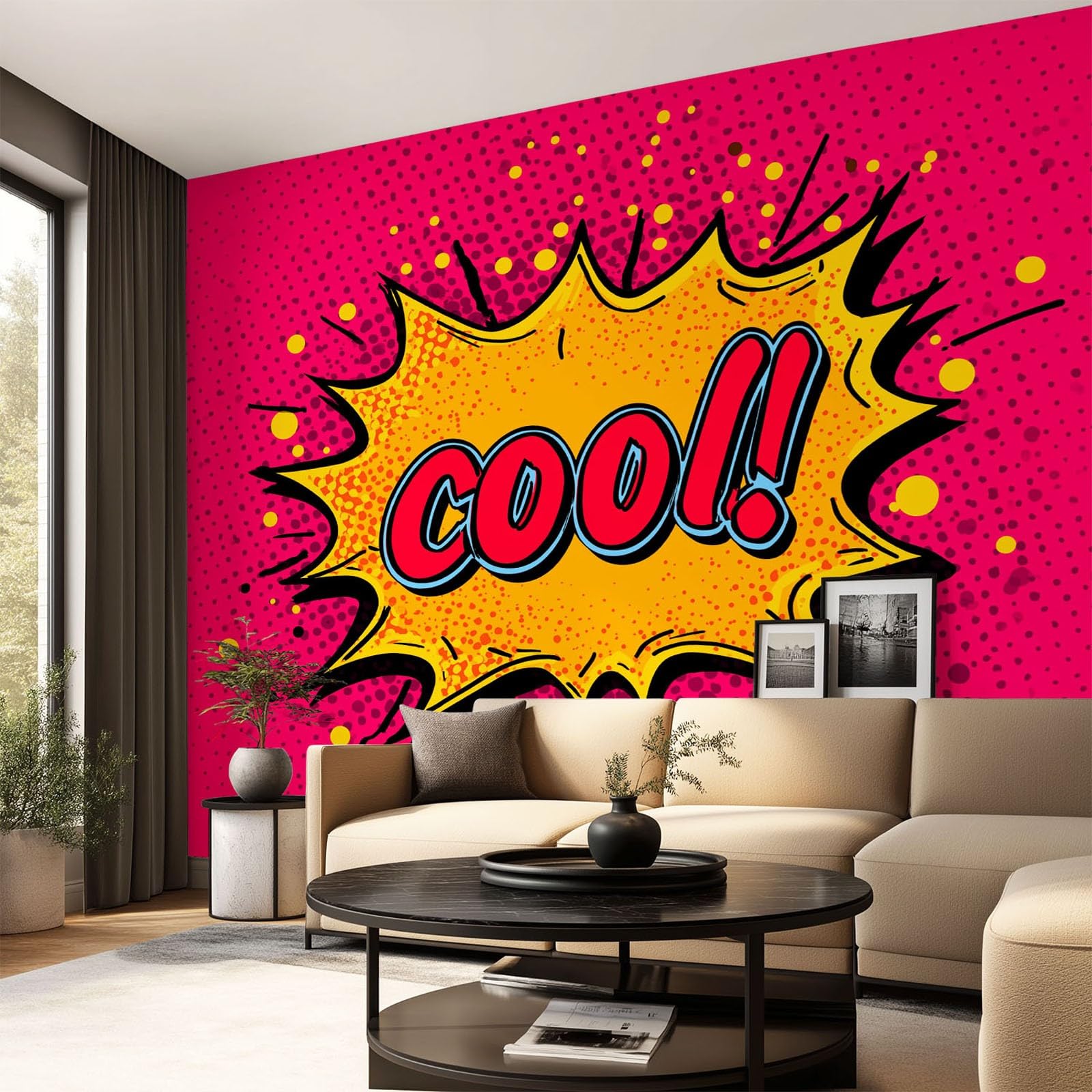Pokój dziecięcy Vintage, styl komiksowy, amerykański styl, mural ścienny, fajne, litery, różowa tapeta mural do salonu sypialni, biura dekoracja domu sypialni 300 x 210 cm