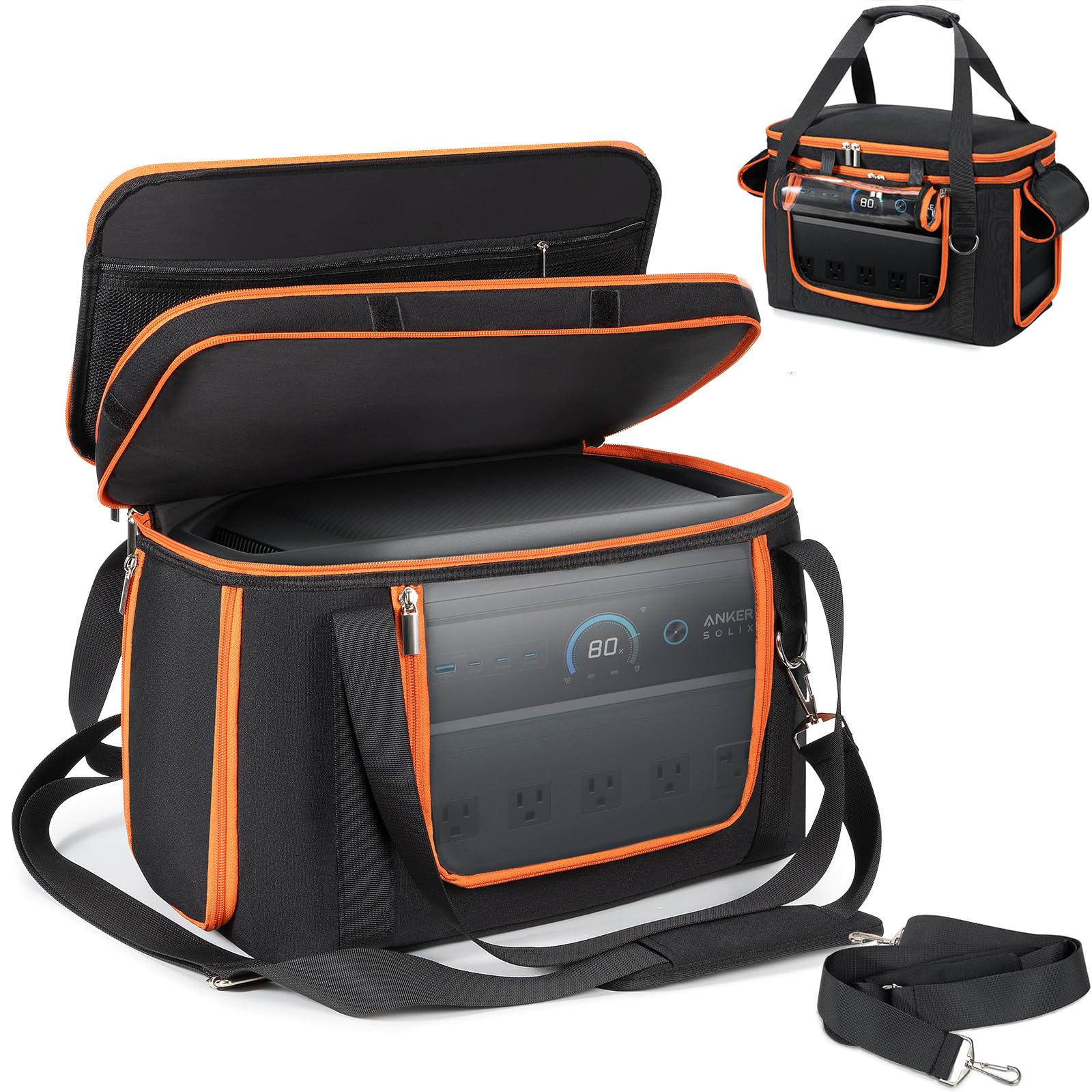 Travel Carrying Case Compatible with Anker SOLIX C1000 Gen2 /C1000 /C800 /C800X Plus, Portable Power Station Case with Clear Pocket, Two Layer Protective Storage Bag for Outdoor Camping Party Car Trip