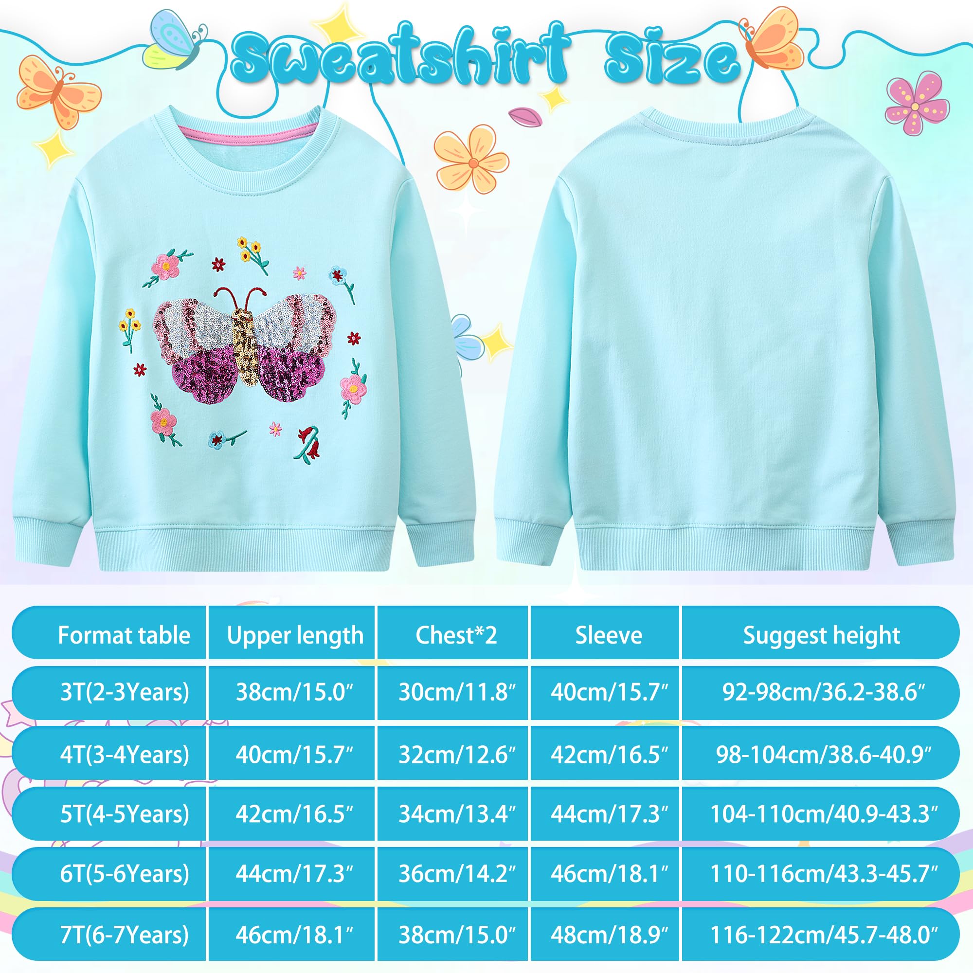 Sudadera Niñas Manga Larga Algodón Unicornio Arcoíris Cuello Redondo Casual Top 2-7 años