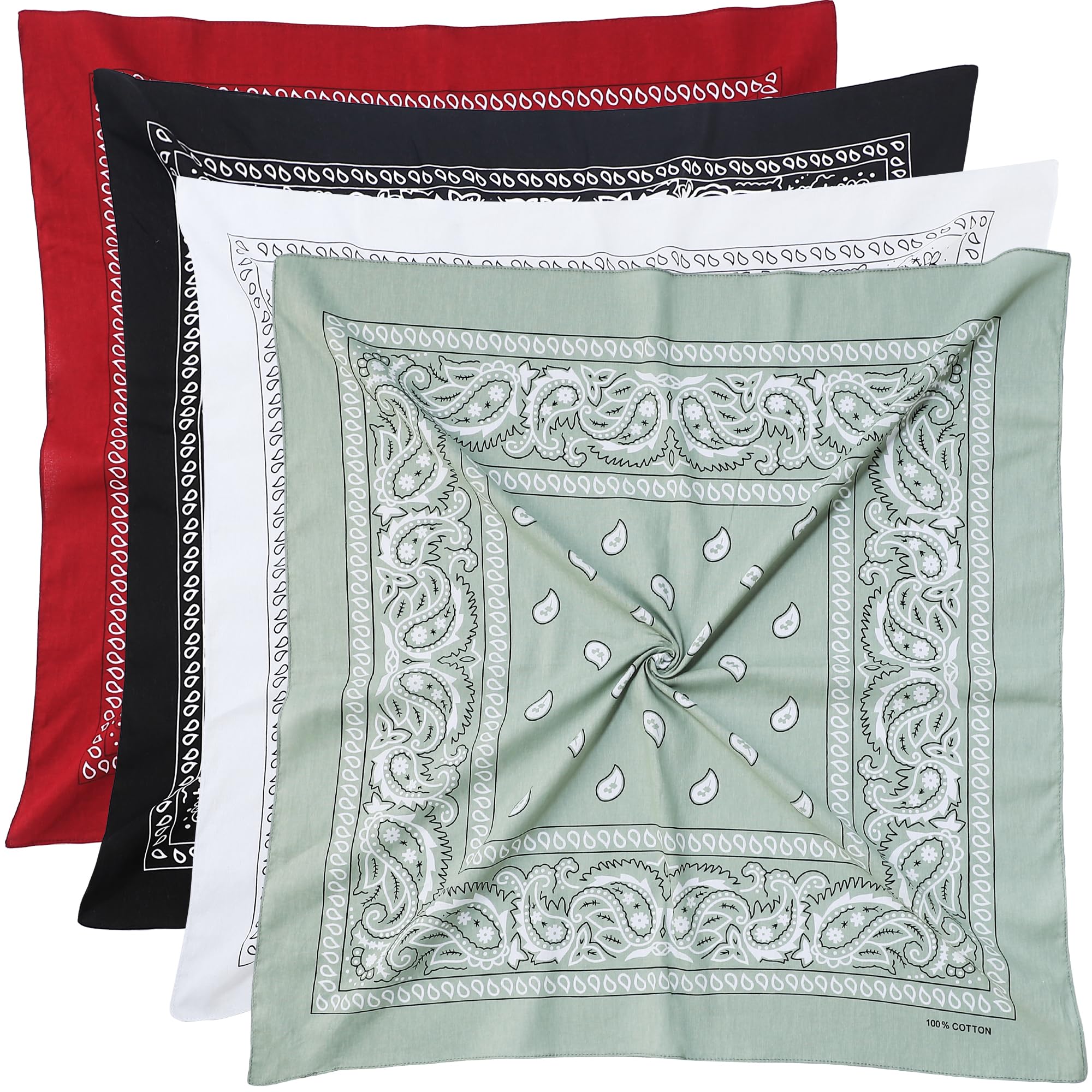 Mochabao 100% Cotton 27" x 27" Large Bandanas for Men &amp; Women, Multi-Purpose Bandana Headbands, Square Head Scarf