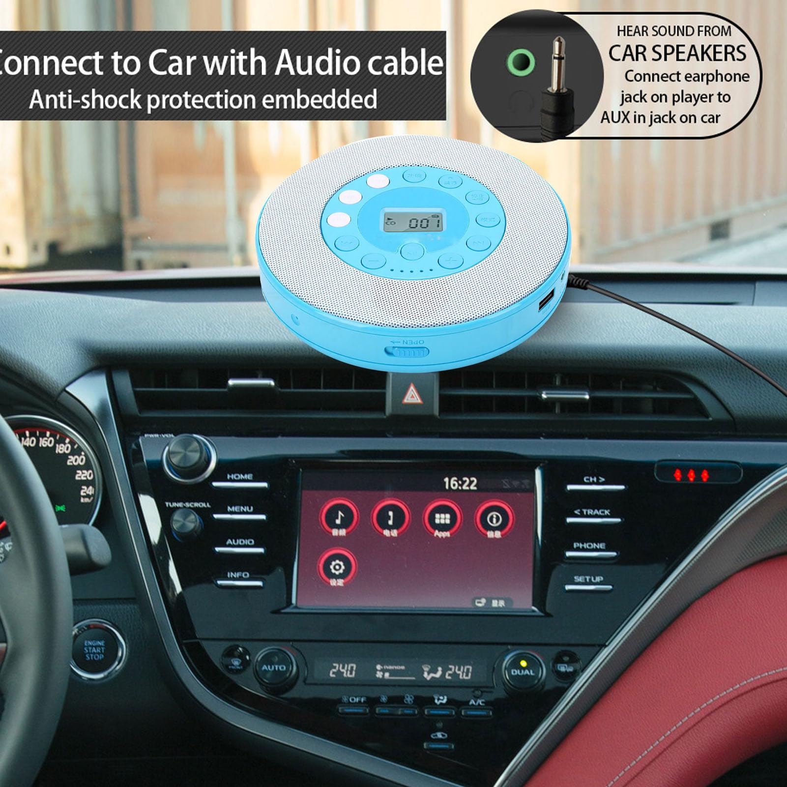 SENECESLI Lecteur CD Portable avec Haut-Parleur, pour Voiture, Maison, Voyage, Enregistrement sur clé USB, Micro intégré, Lecteur de Musique CD Rechargeable 2000mAh (Blue)