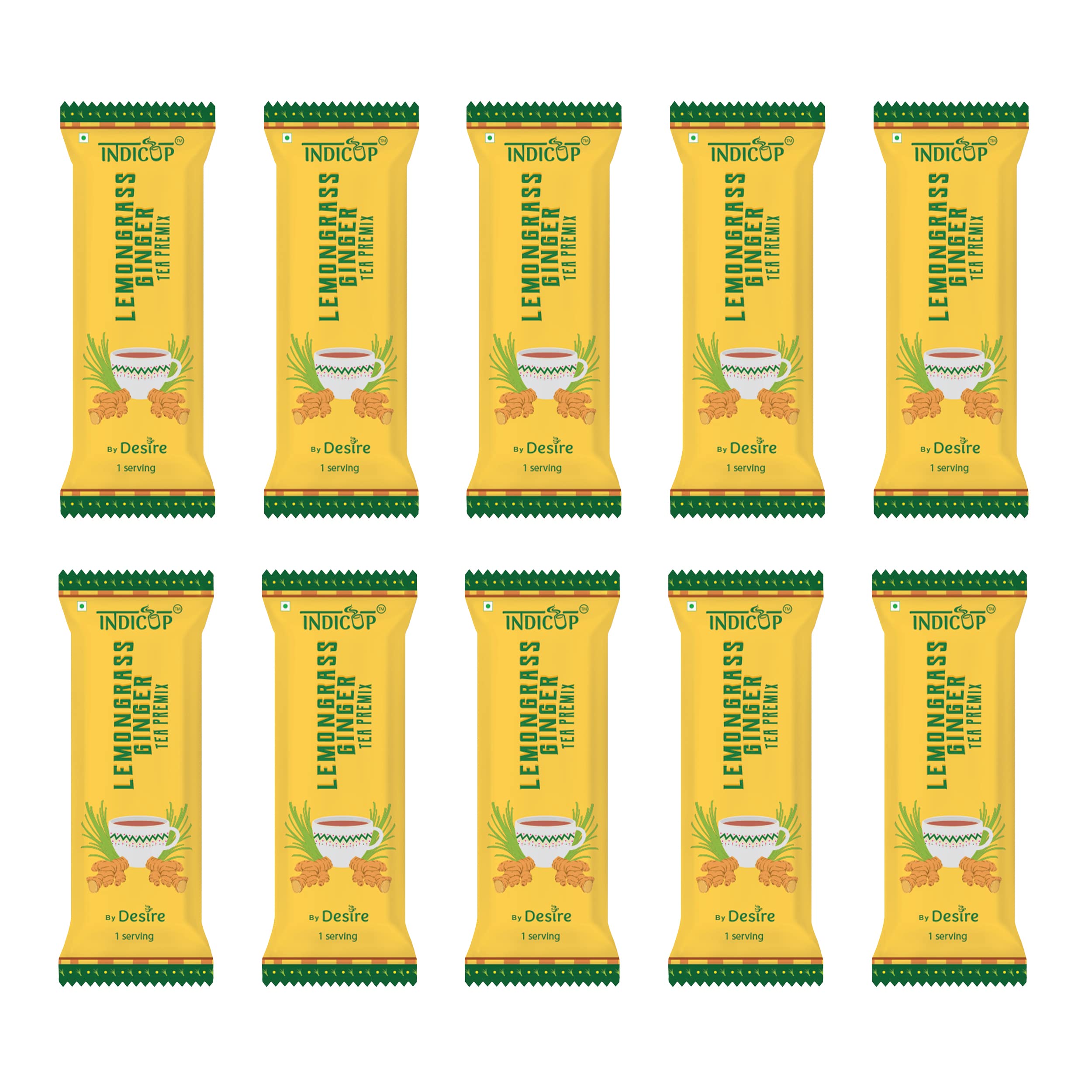 INDICUP Lemongrass Ginger Tea Premix, Pack of 50 sachets, Instant mix, Refreshing taste
