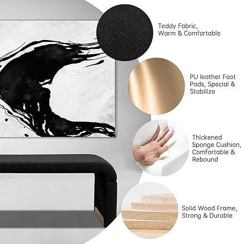 Miniatura 7 de Recaceik Banco de entrada, extremo de la cama, banco de almacenamiento de tela de peluche con asiento acolchado tapizado y pata de piel sintética,