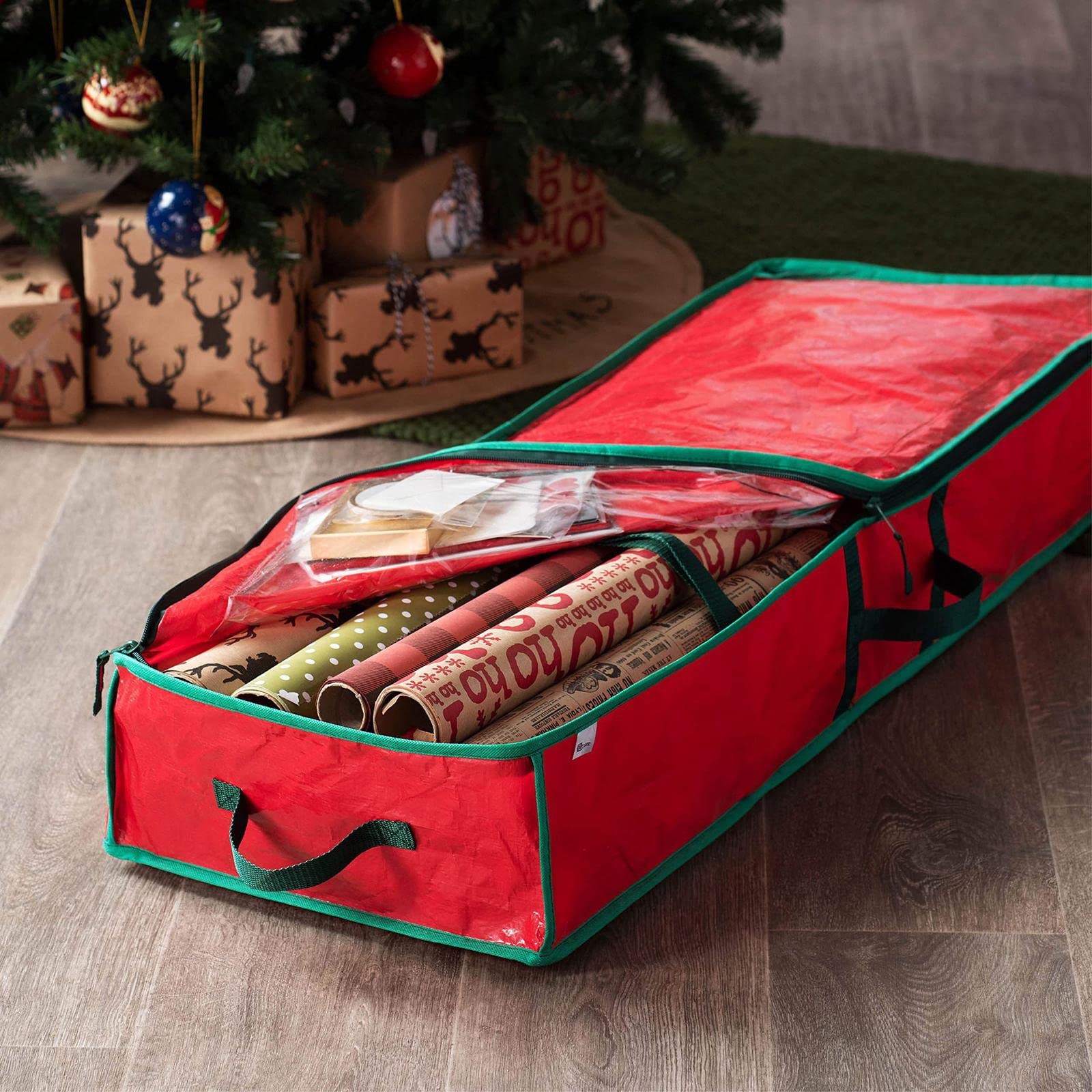 Geschenkpapier-Aufbewahrungstasche, Weihnachtsdekoration, großes Fassungsvermögen, Rot, 3 Stück