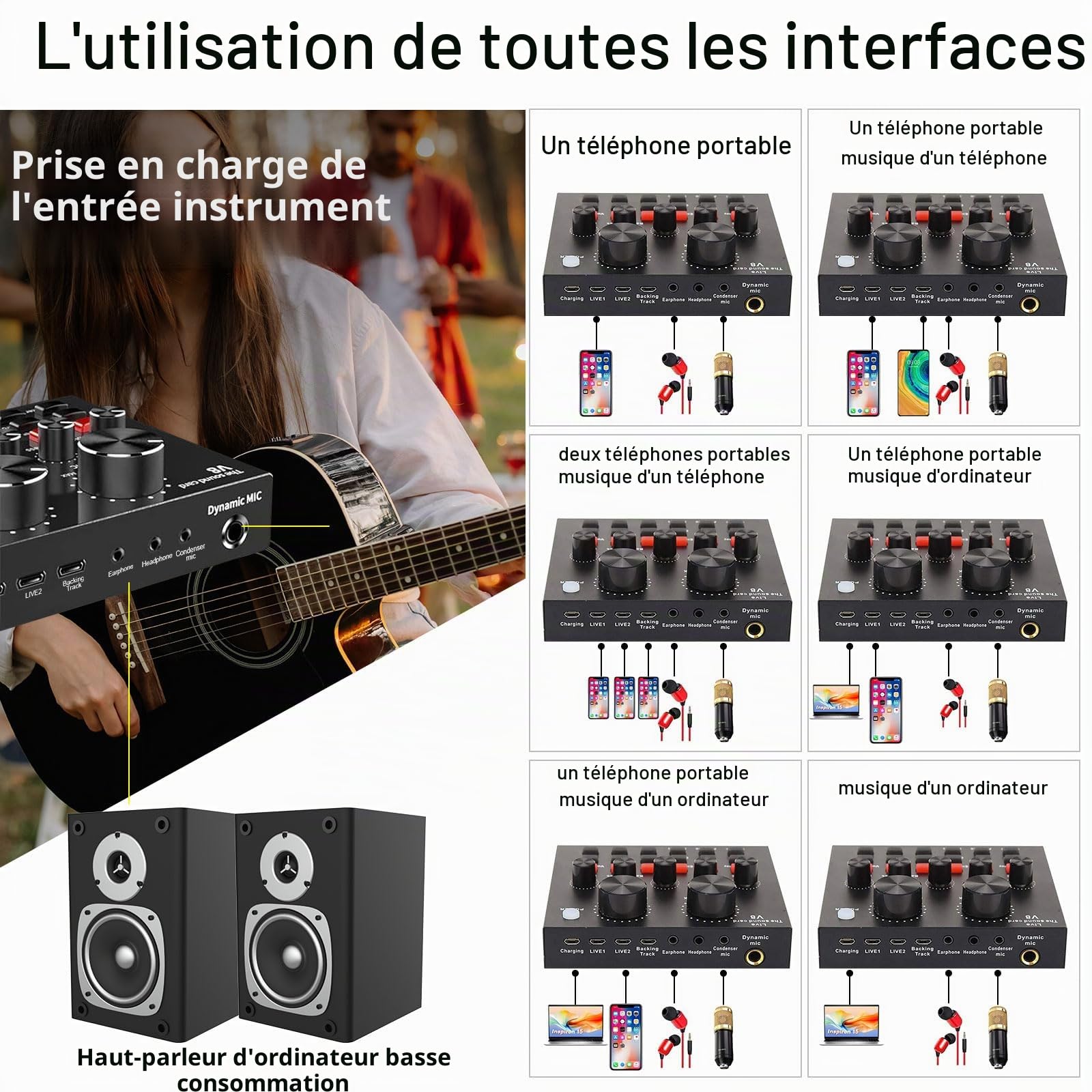 ALPOWL Ensemble d'équipement de Podcast, Interface Audio avec Carte Son en Direct Tout-en-Un et Microphone à condensateur, Parfait pour l'enregistrement, la Diffusion, la Diffusion en Direct (Or)