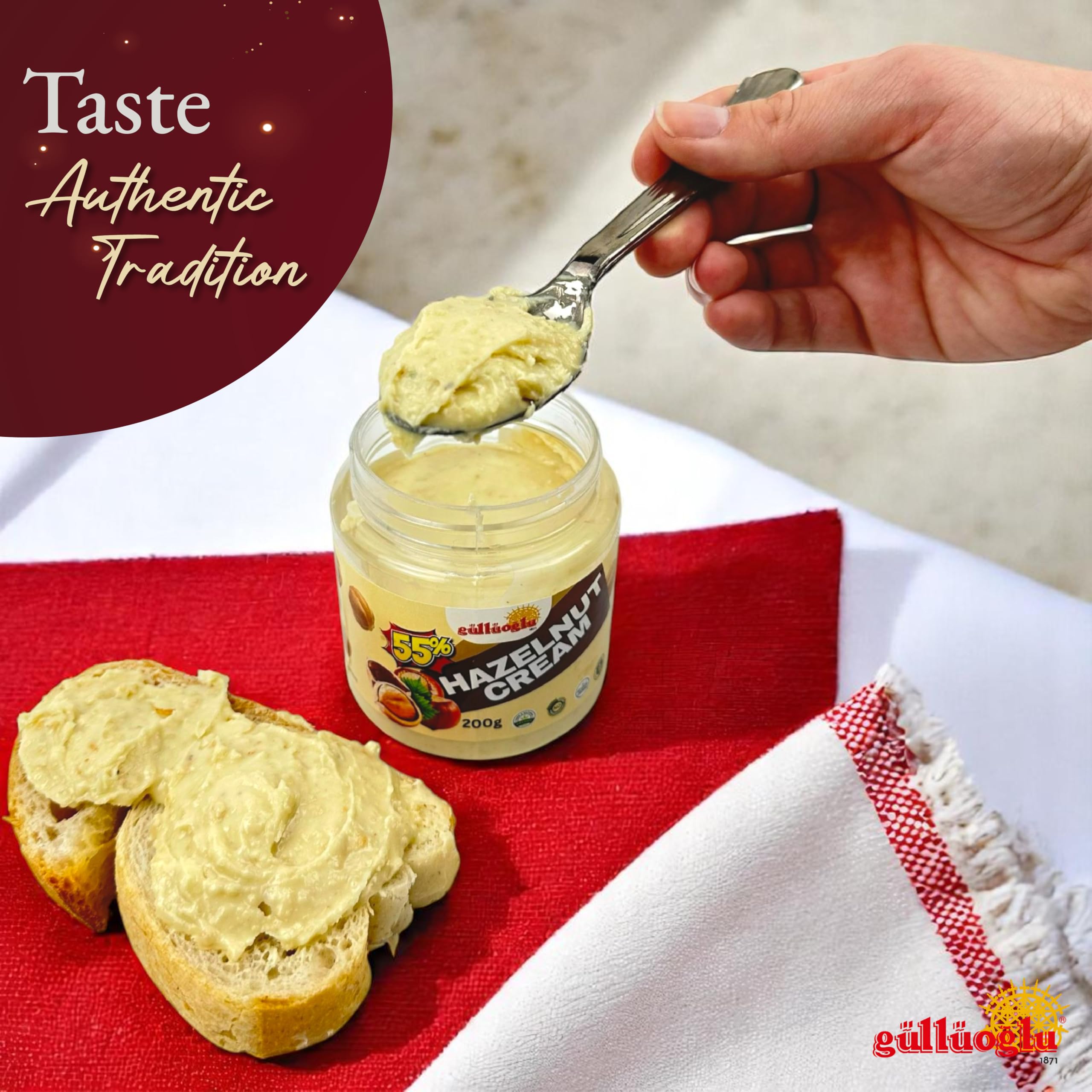 Gulluoglu Hazelnut Cream Premium Turkish Hazelnut Spread 7oz 200g All-Natural Rich Creamy No Palm Oil Traditional Turkish Dessert — view 5