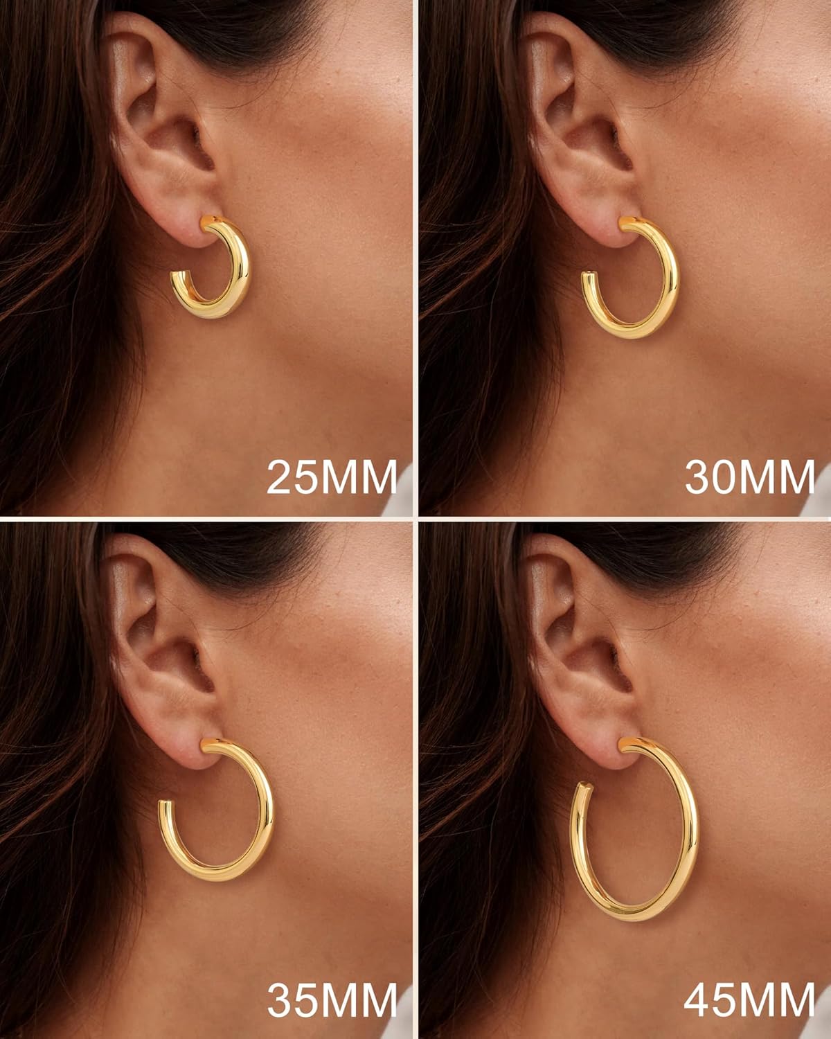 14K Gold Plated Hoop Earrings for Women Chunky Hoop Earrings for Women Thick Lightweight Earrings Jewelry Gifts - Image 3