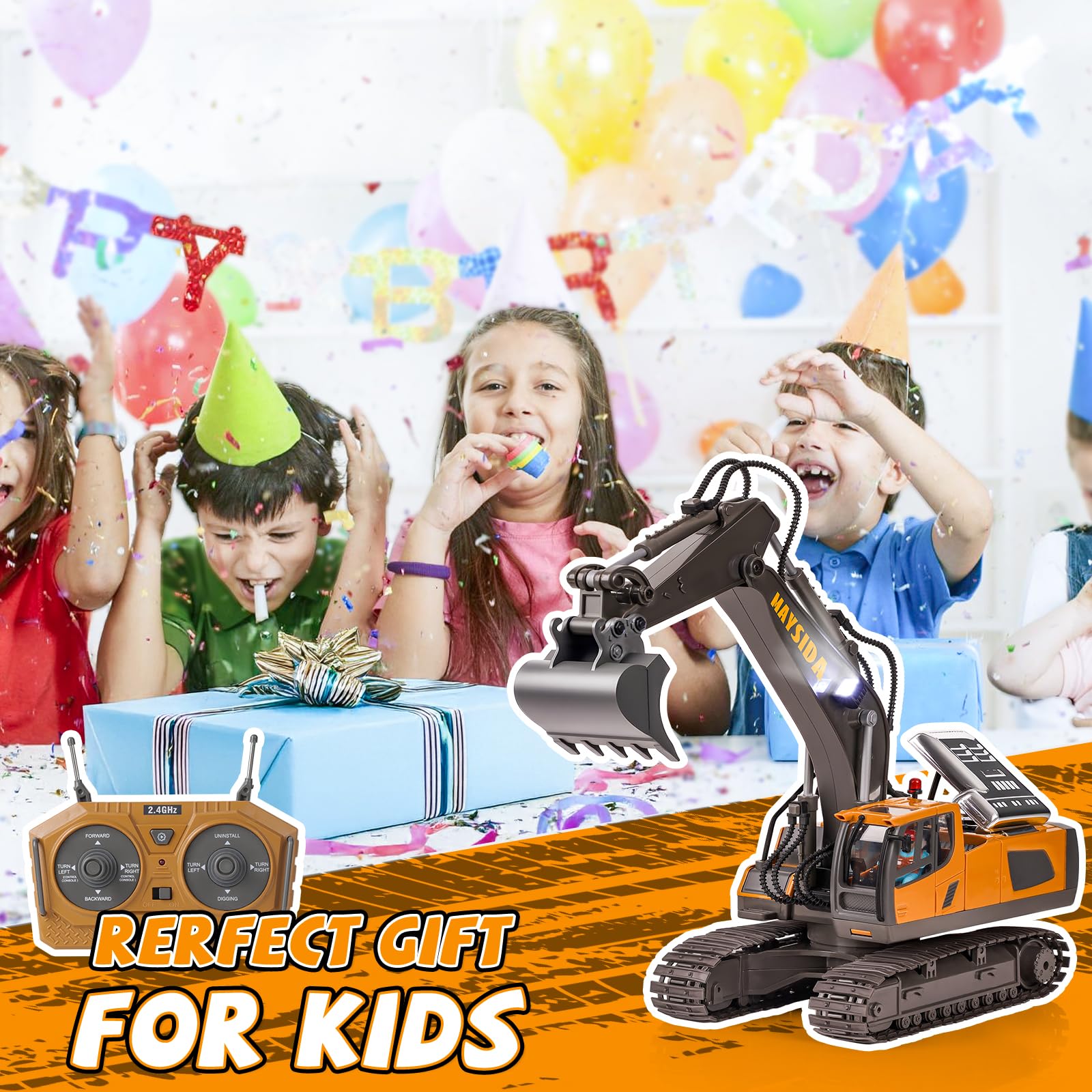 Excavadora Teledirigido Niños 6-12 Años, Excavadora Juguete Teledirigido 11 CH Recargable con Pala de Metal, Sonido y Luz, Juguetes Niños 3 4 5 6 7 Años Juguetes Regalo Niño 4 5 6 7 8 9 Años (2,4 GHz)