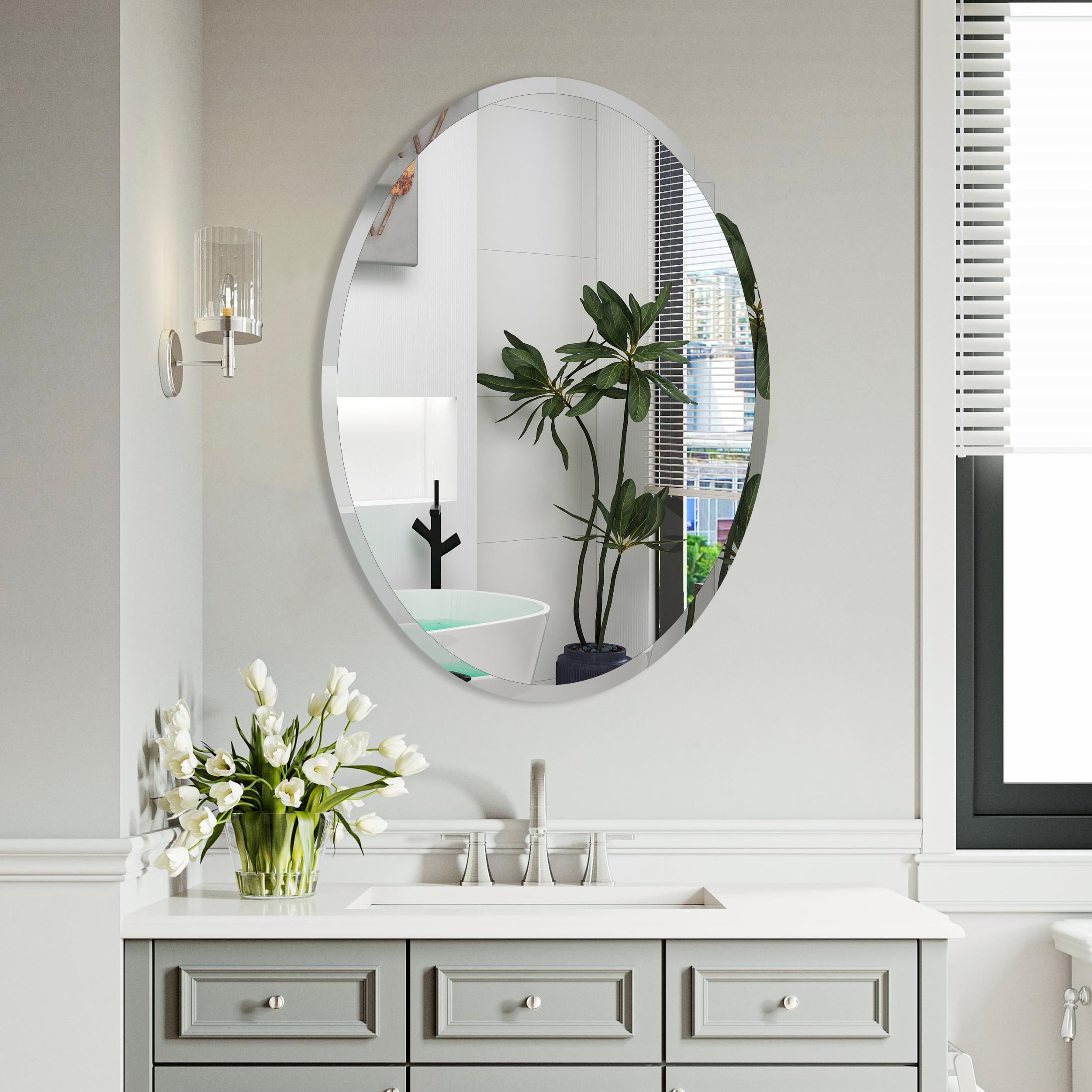 ANYHI 28 x 20 Inch Oval Frameless Beveled Bathroom Mirrors for Over Sink, Oval Wall Mirror for Bathroom, Bedroom, Entrance โ image 1