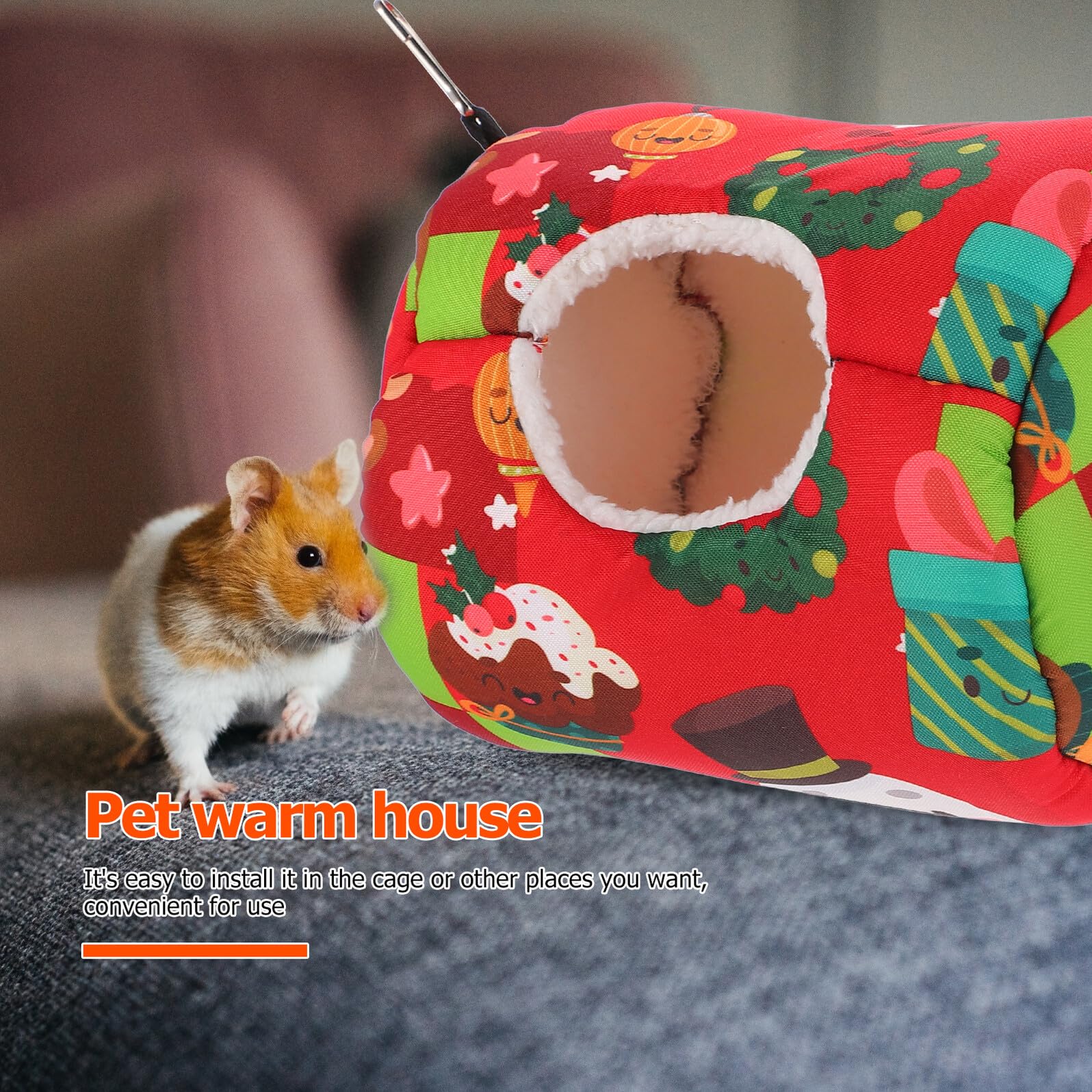 3 Stück Weihnachts Hängematten für Hamster aus Robustem Material Winter Warmnest mit Tunnel Kleines Haustier Schlafbett In Leuchtendem Rot