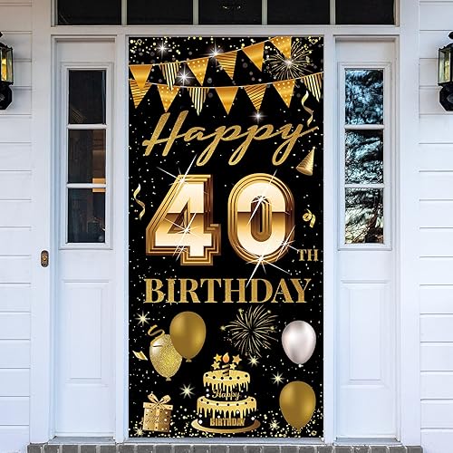 Cartel para puerta de cumpleaños número 40, decoración de feliz cumpleaños 40 para mujeres y hombres, telón de fondo de cumpleaños de 40 años,