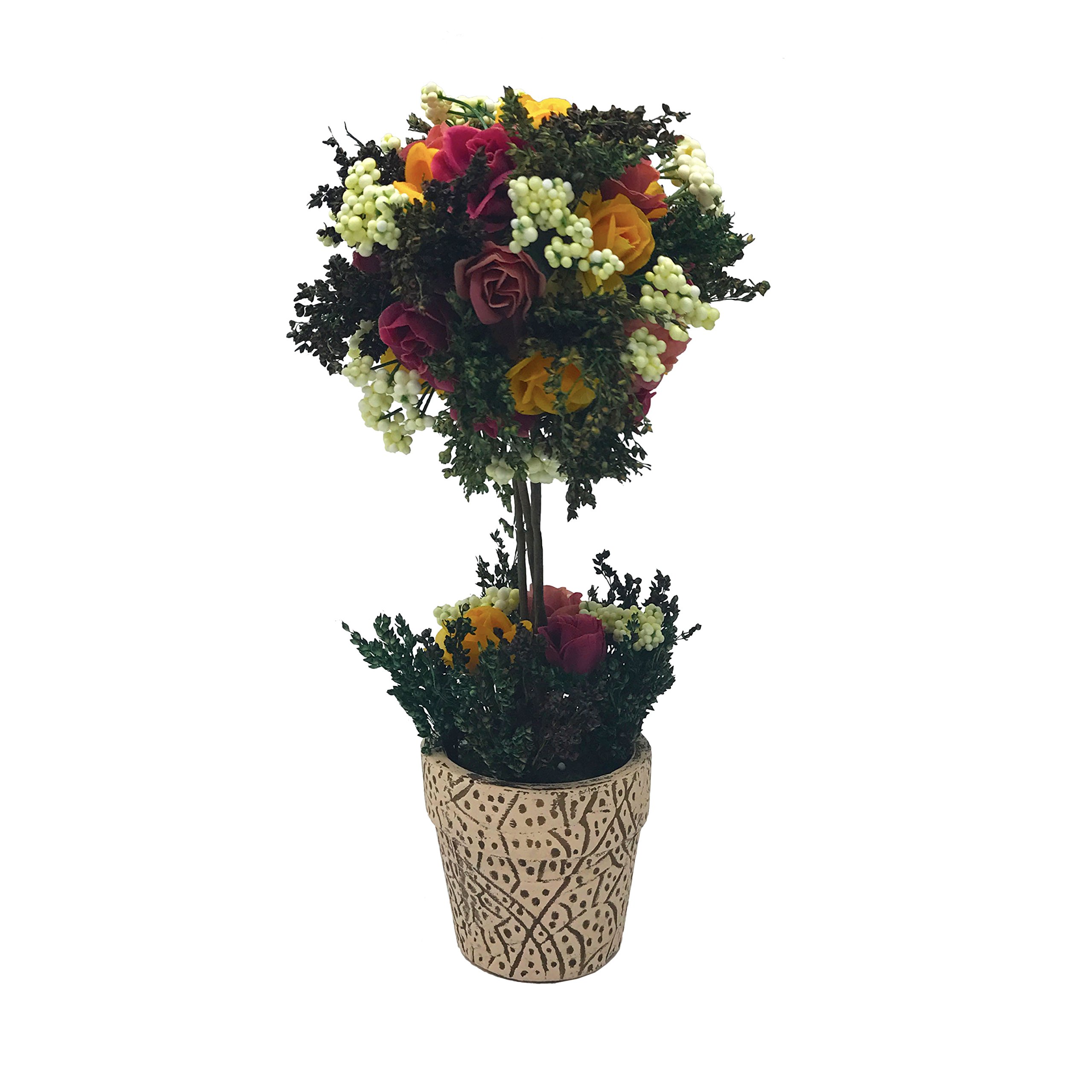 ChosenTech Artificial Fake Flowers Includes Ceramic Receptacle Tub, Plastic Flower with Spikes & Antique-white Ceramics Vase & for Gift, Arrangements Bridal, Home, Bedroom, Floor, Garden, Office, Wedding, Party & Decor (Red & Salmon & Yellow)