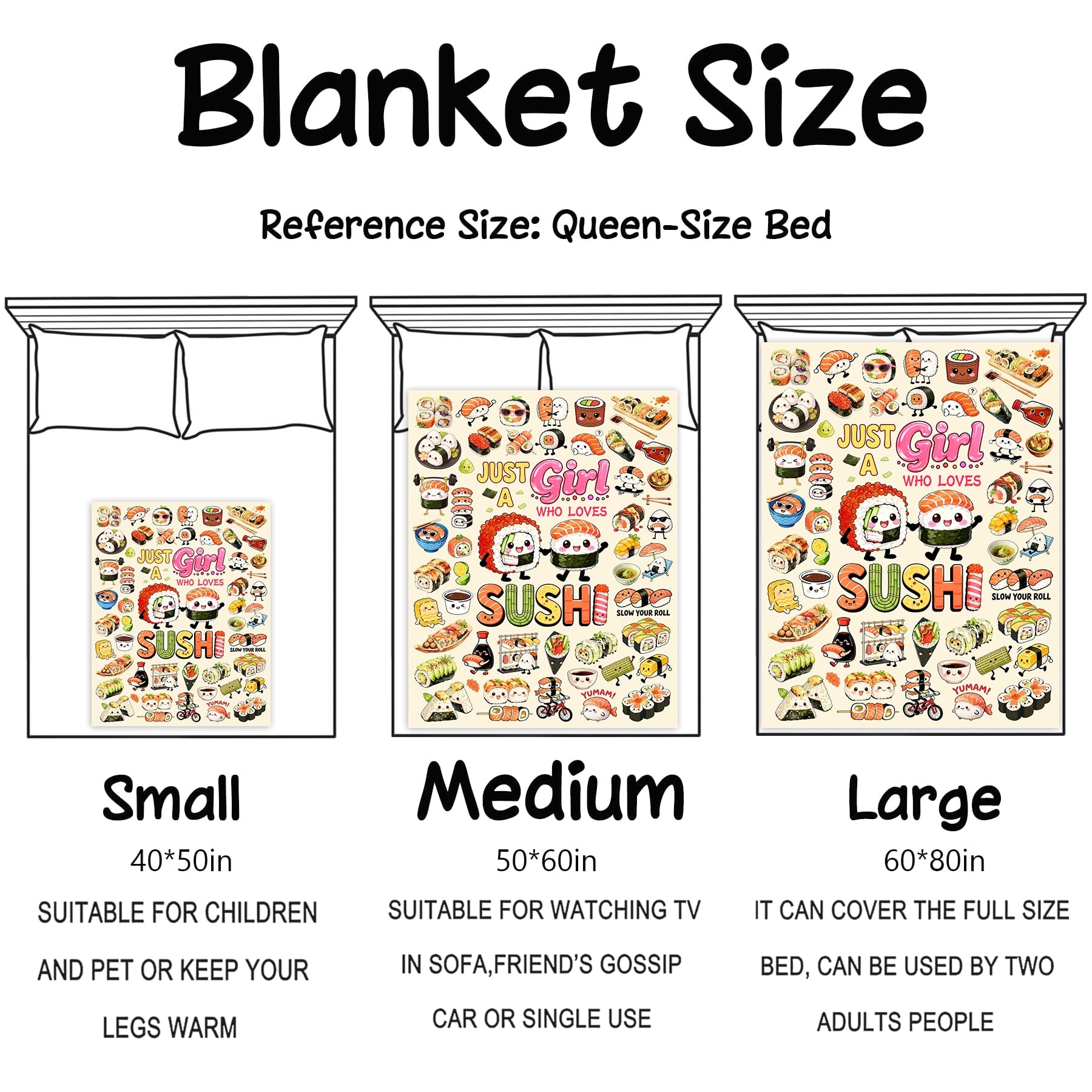 Sushi Blanket Gifts Soft Flannel Sushi Loves Throw Blanket Cute Food Themed Bedding Dceor for Women Girls Kids Adults 50"x40"