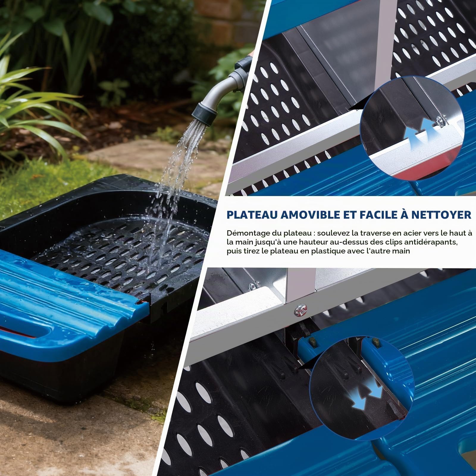 Pondoir pour poules avec pieds 3 compartiments - En métal solide - Avec compartiment à œufs - Nid de poules pour grandes poules - Bleu