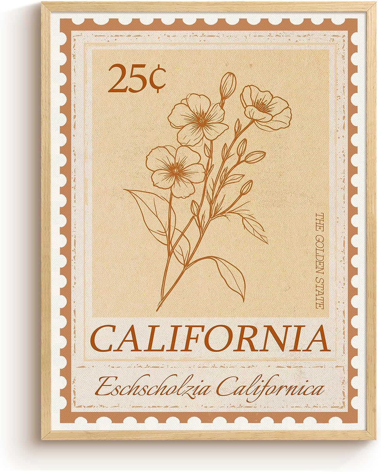 Bzstyleart Metal Framed Vintage Wall Art for Living Room, California Poppy State Flower Wall Art Travel Prints Floral, Vintage Home Decor Aesthetic Travel Gifts for Friends - 16L x 12W, California