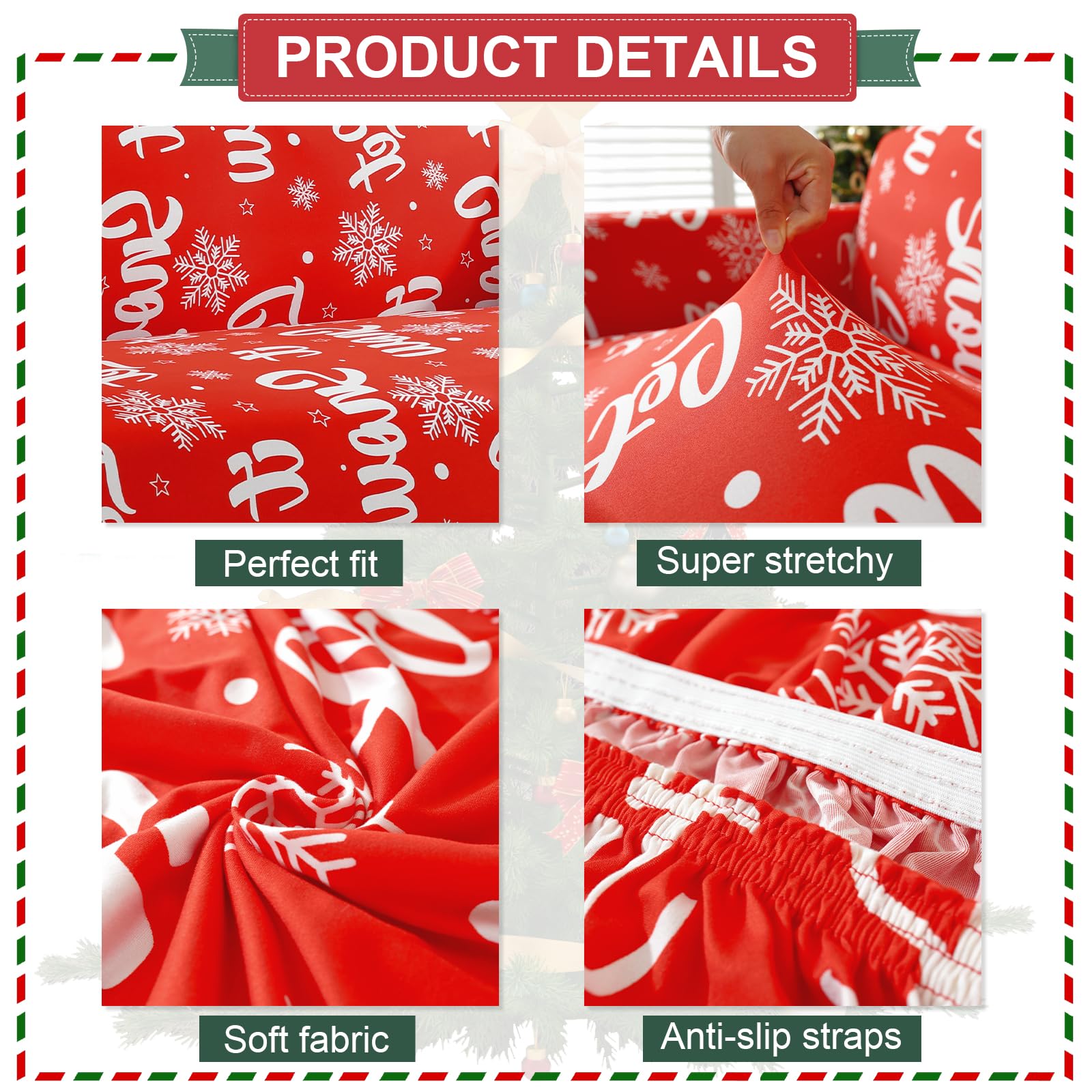 Jaotto Copridivano Natalizio 2 Posti Elasticizzato, Fodera per Divano Elasticizzato Fantasia Antiscivolo Antimacchia, Copridivano con Braccioli Tessuto Super Morbido Universale,Fiocchi di Neve