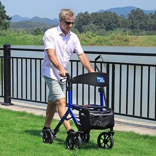 Vista 25 de WALK MATE Andador con ruedas para personas mayores de 5.3 a 7 pies con asiento ajustable en altura, ruedas de 10 pulgadas, andadores ocultos