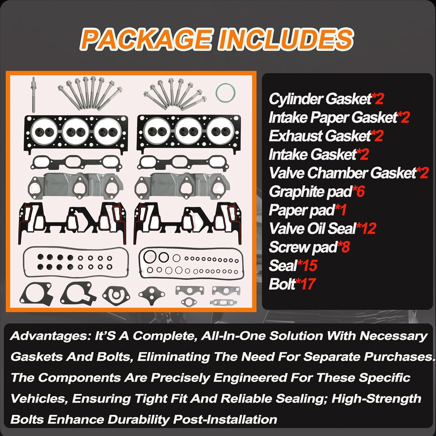 3.1 Engine Head Gasket Set w/Bolts Fit for Chevrolet Corsica Malibu Lumina Beretta Pontiac Grand Prix/Am Builk Century Regal Skylark Oldsmobile Cutlass Supreme Cutlass Achieva 3.1L V6 1995-1999