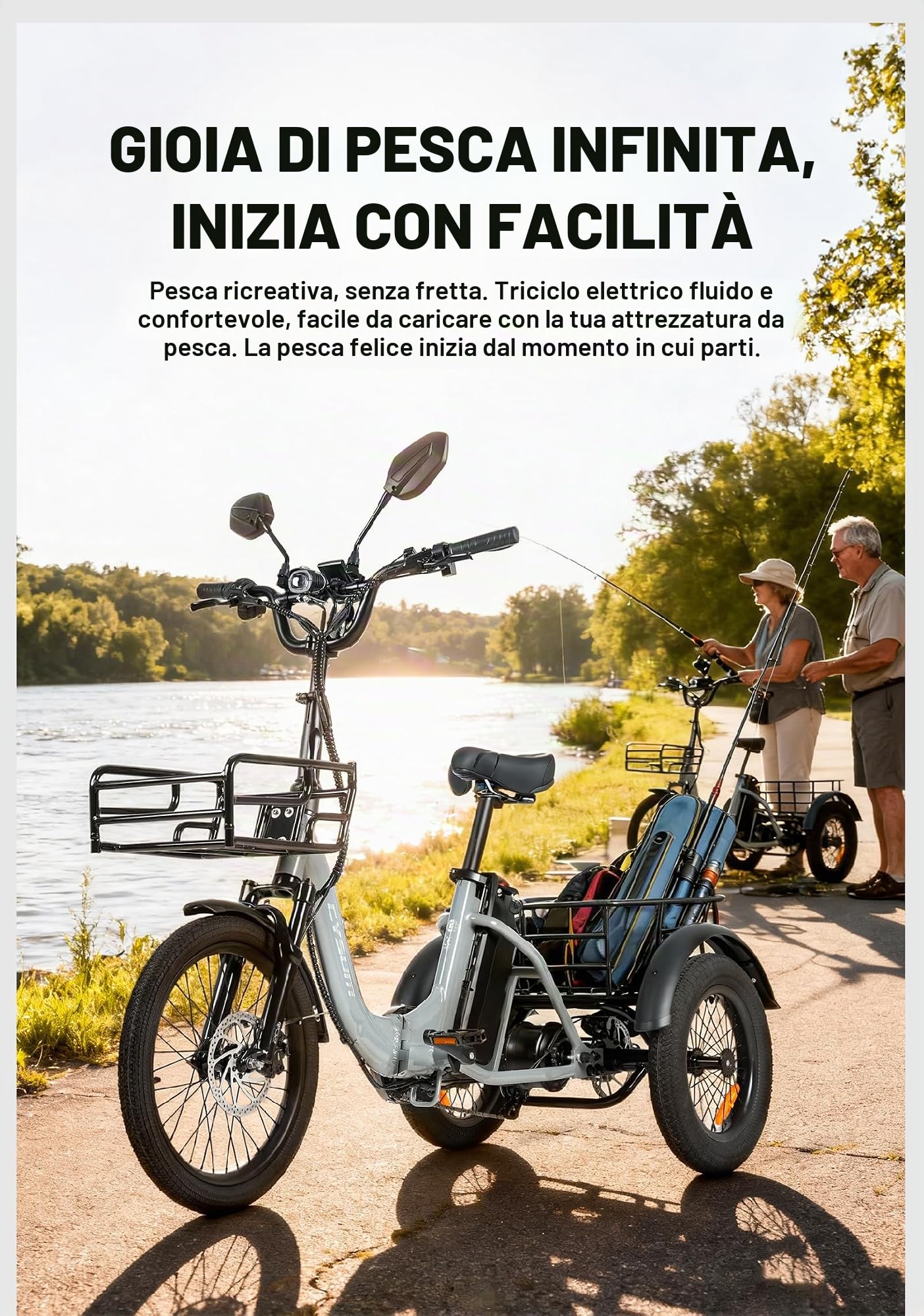 cysum Triciclo elettrico per adulti AG1 Pro, dotato di batteria da 48 V e 20 Ah, con un'autonomia fino a 150 chilometri; biciclette pieghevoli e da carico, dotate di NFC e funzione di retromarcia
