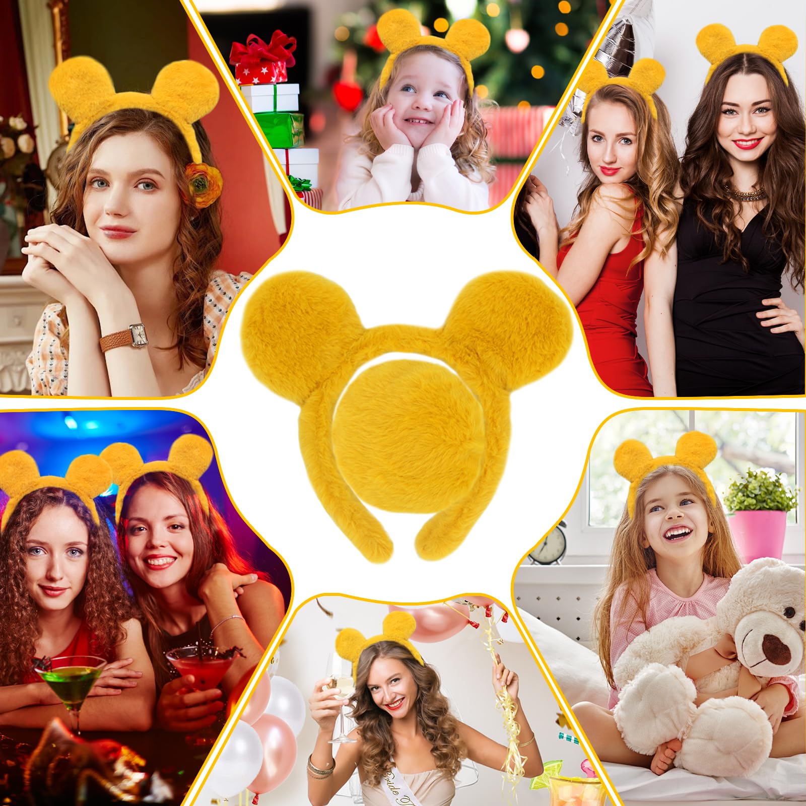 4 piezas de orejas de oso amarillo, diadema y cola, disfraz de oso de orejas de animal para adultos, mujeres, hombres, cosplay, carnaval