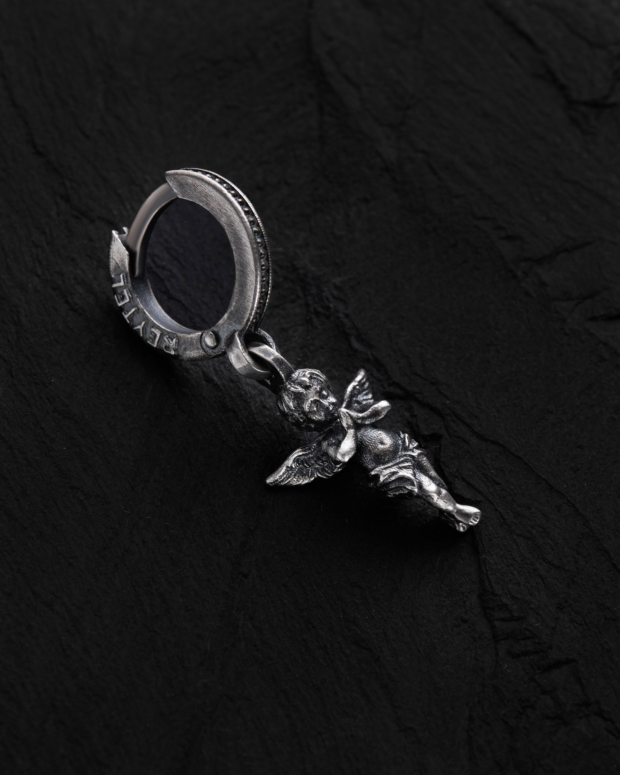 Orecchini in argento 925 con angelo della luce, piccoli orecchini a cerchio per uomo e donna, altezza 3,1 cm, eleganti orecchini a cerchio con ciondolo, gioielli regalo per uomini e donne,
