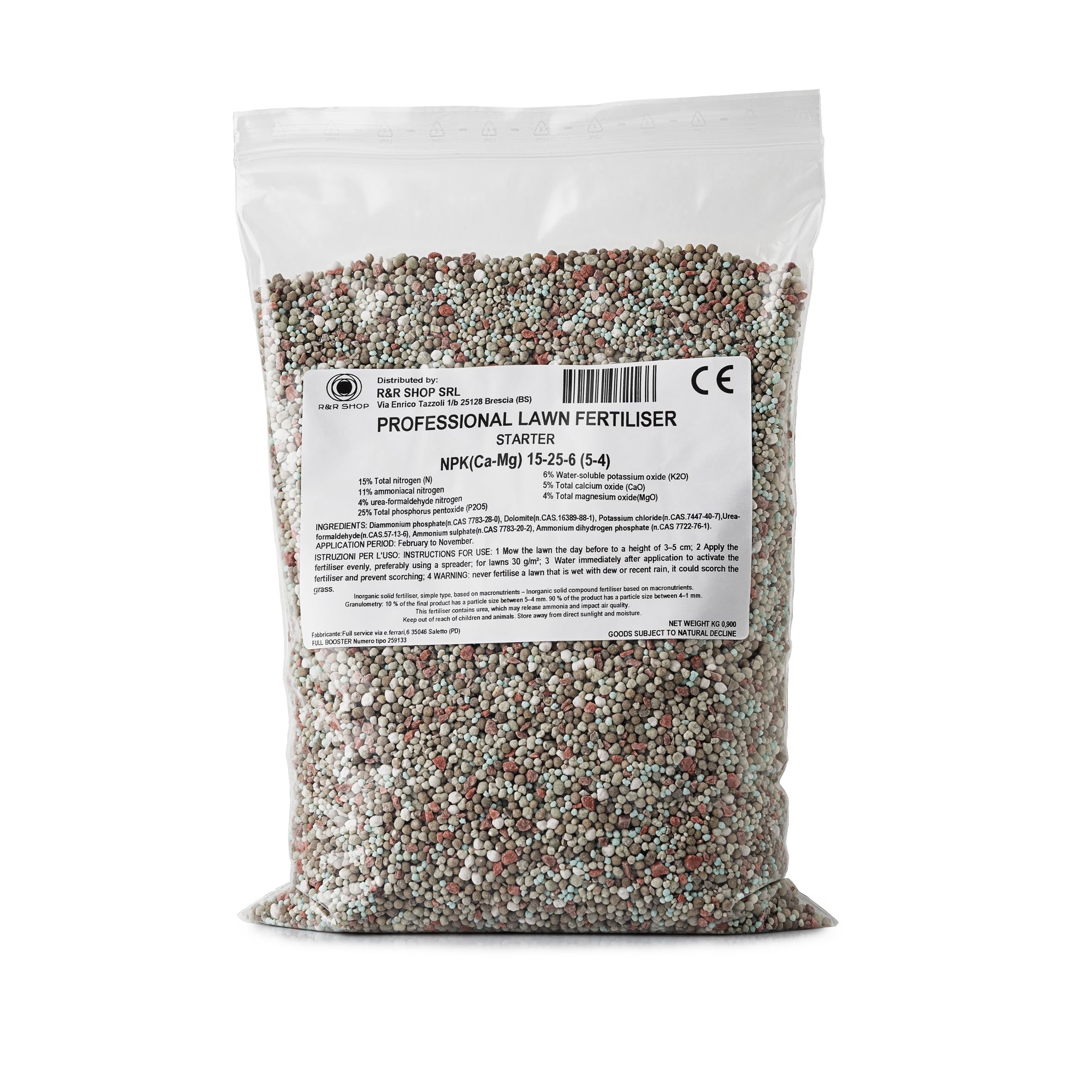R&R SHOP - Professional Starter Fertiliser CE for Lawn, NPK 15-25-6, Fast-Acting, Rapid Rooting and Even Growth (0.9Kg – 30m²)