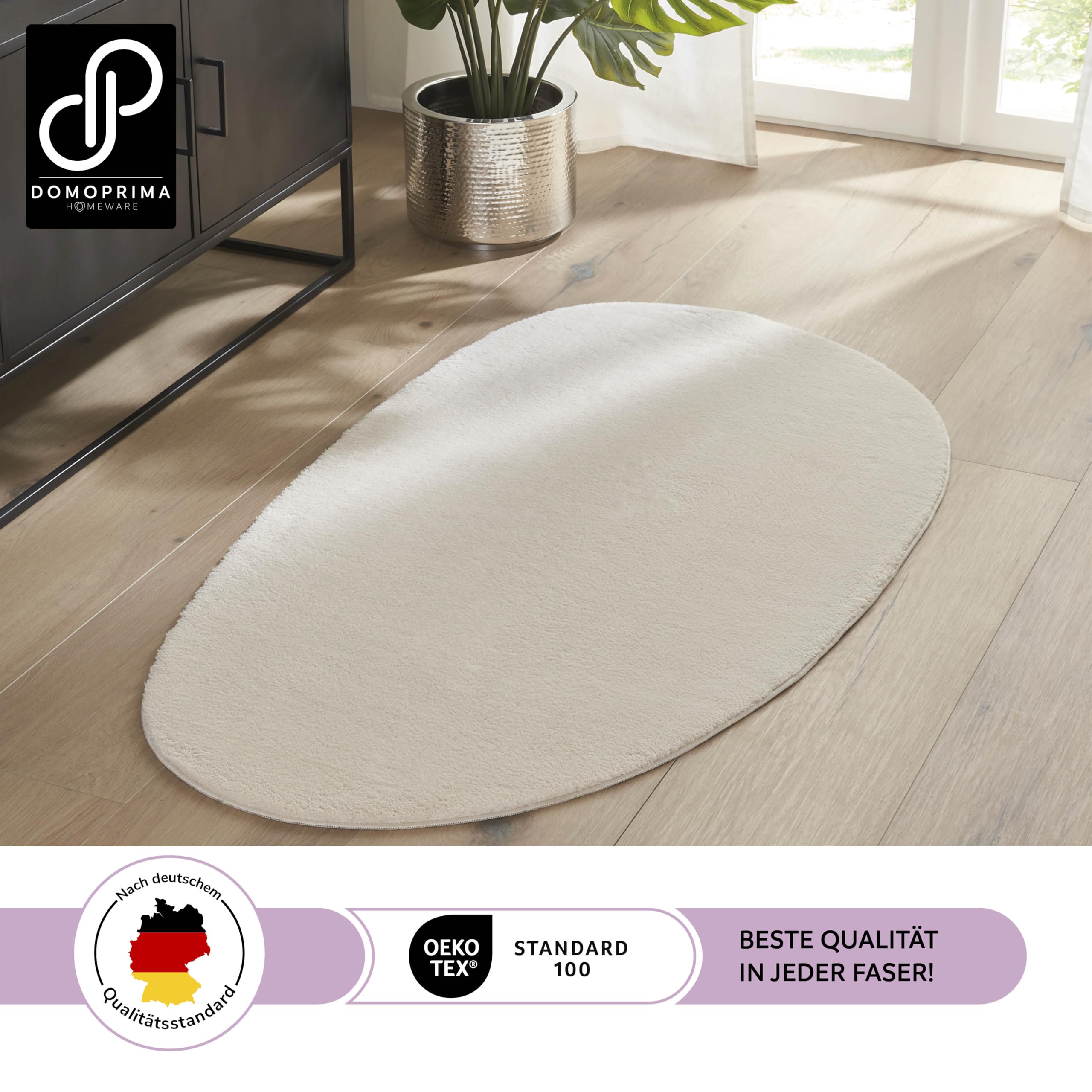 DOMOPRIMA® Kurzflor-Teppich 140x200 cm – waschbar, rutschfest, Oeko-Tex Zertifiziert, 100% Polyester, edle Farben Jade und Perlmutt für Wohnzimmer, Schlafzimmer, Kinderzimmer (Perlmutt)