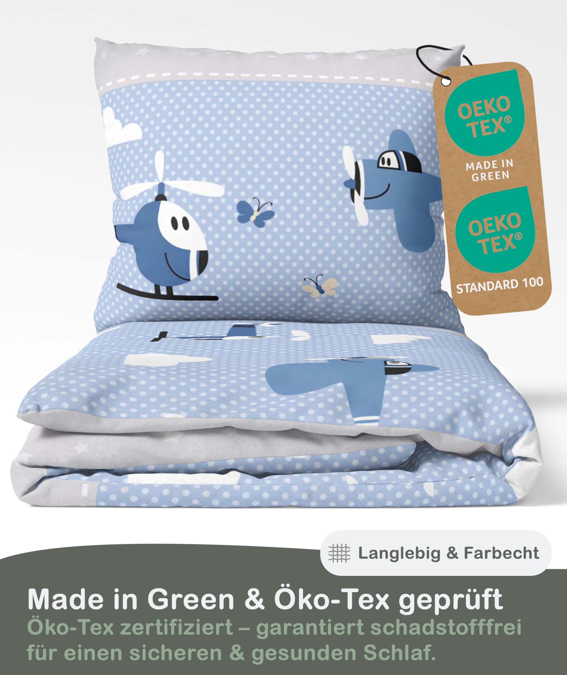 LINKHOFF Biancheria da letto per bambini, 100 x 135 cm, 100 x 135 cm, colore blu, con aerei, morbida biancheria da letto invernale per bambini, in 100% cotone
