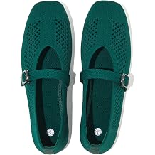 Uoidru Womens Flat Square Toe Ballet Flats,Breathable Knit Mary Jane Flats for Women with Buckle,Comfortabe Casual Work Flat Dress Shoes