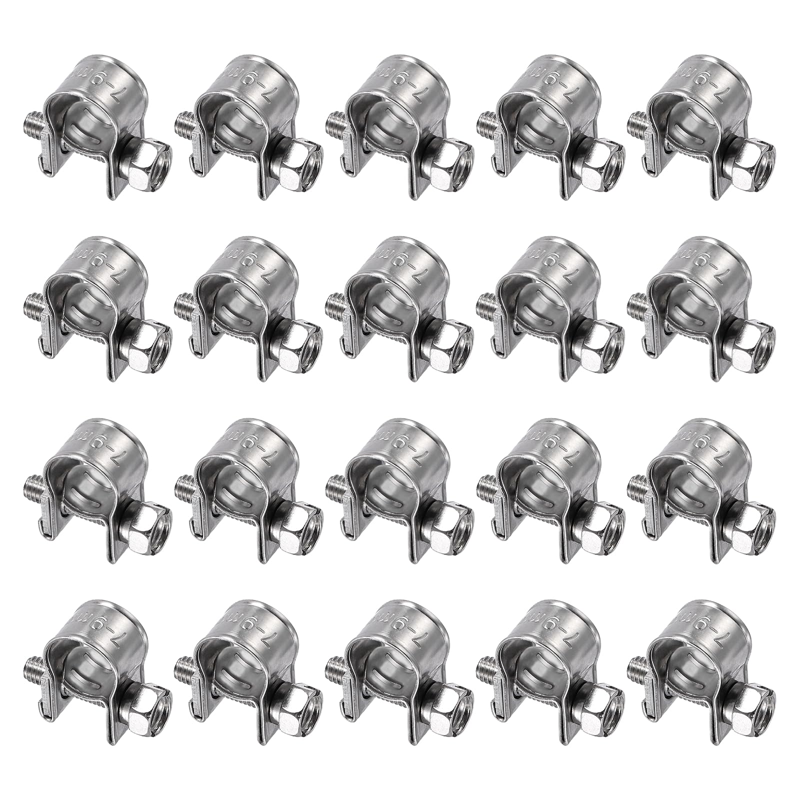 sourcing map 20pcs Fuel Injection Hose Clamp 7-9mm Adjustable 304 Stainless Steel Mini Gas Line Hose Clamp for Automotive Agriculture Plumbing Diesel Petrol Pipe