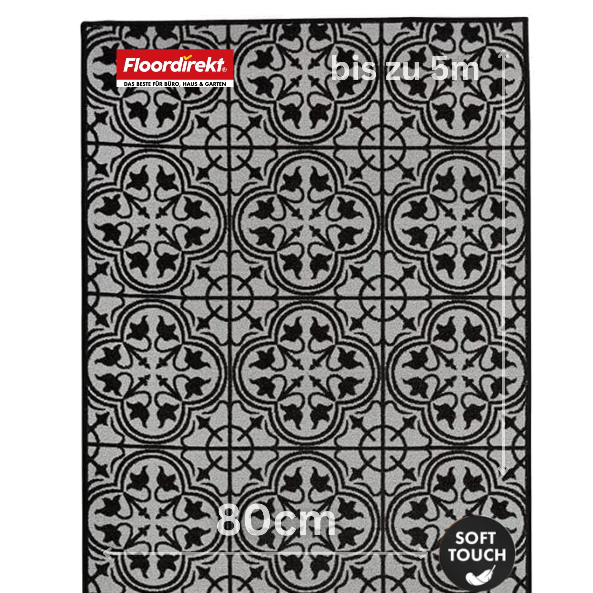 Wexford Tapis de couloir, Tapis Sol avec motif à passants fins pour cuisine, couloir & salon, antidérapant & facile d'entretien (80 x 300 cm)
