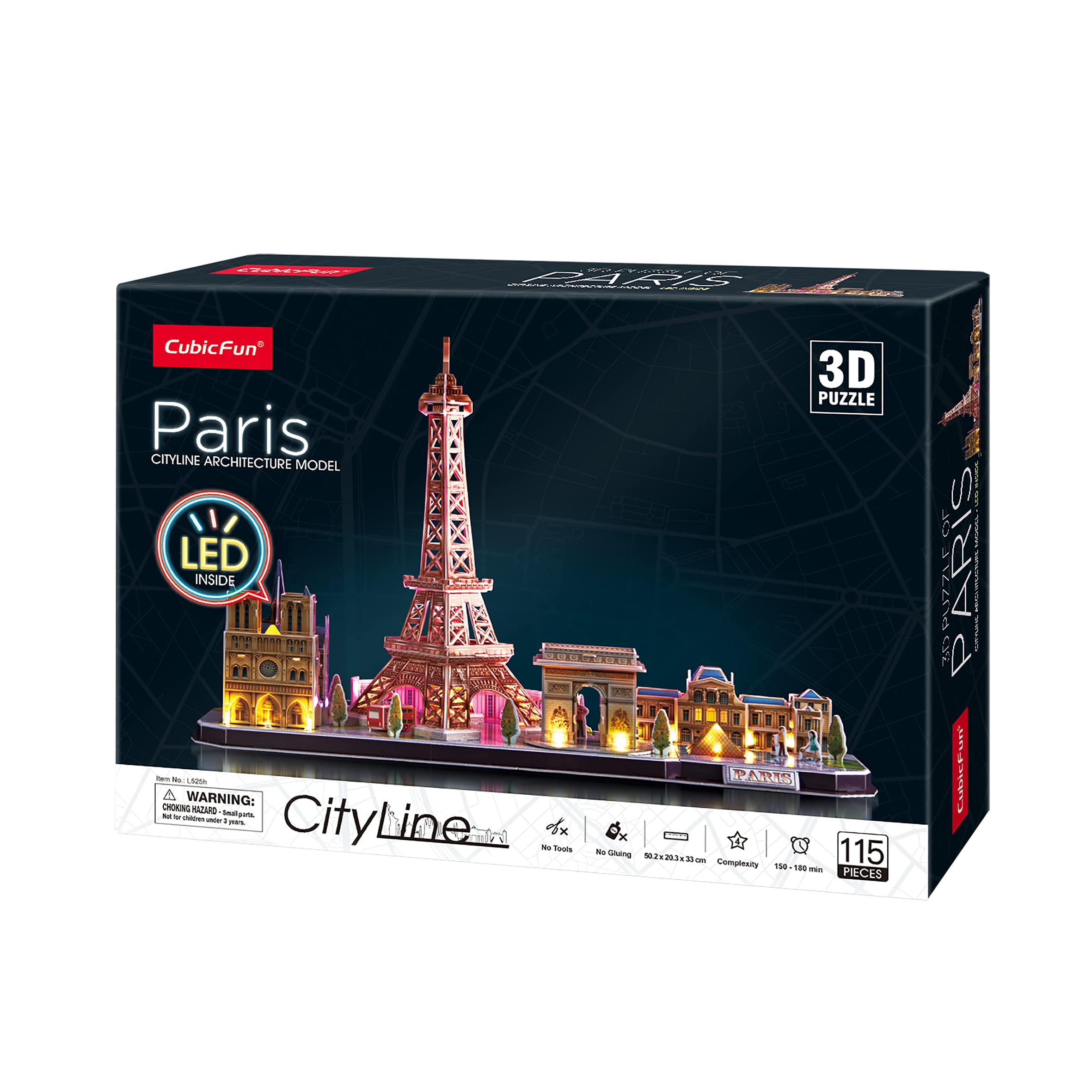 Puzzle 3d - Paris Led Cityline | Puzzle 3d Bambini E Adulti | Modellini Da Costruire | Modellismo Da Costruire Adulti | Regalo Bambino 8 Anni | 115 Pezzi