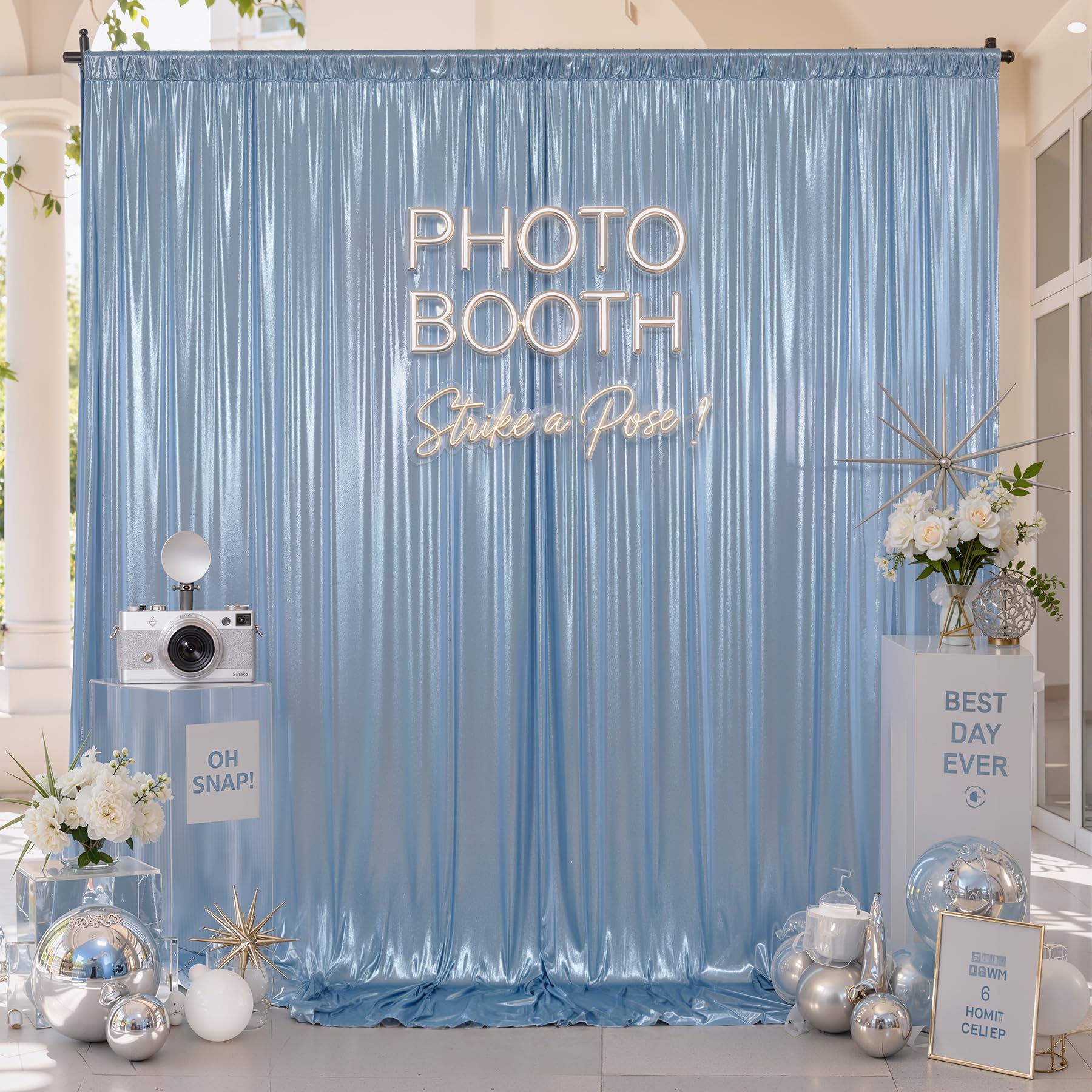 10x10ft Wrinkle Free Dusty Blue Sequin Backdrop Curtain for Wedding Parties
